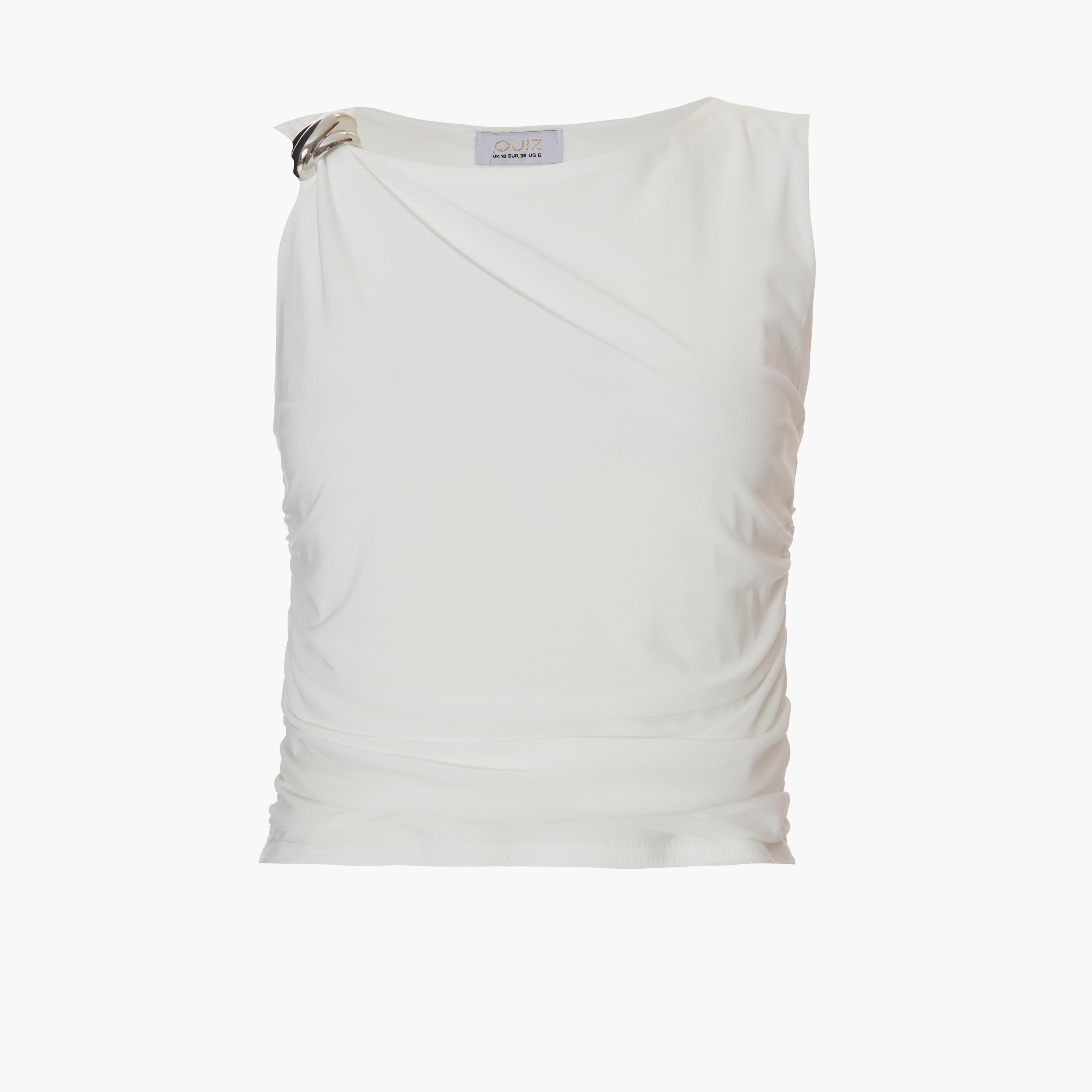 Quiz Cream Ity Buckle Detail Vest-women-clothing-tshirts-image-4