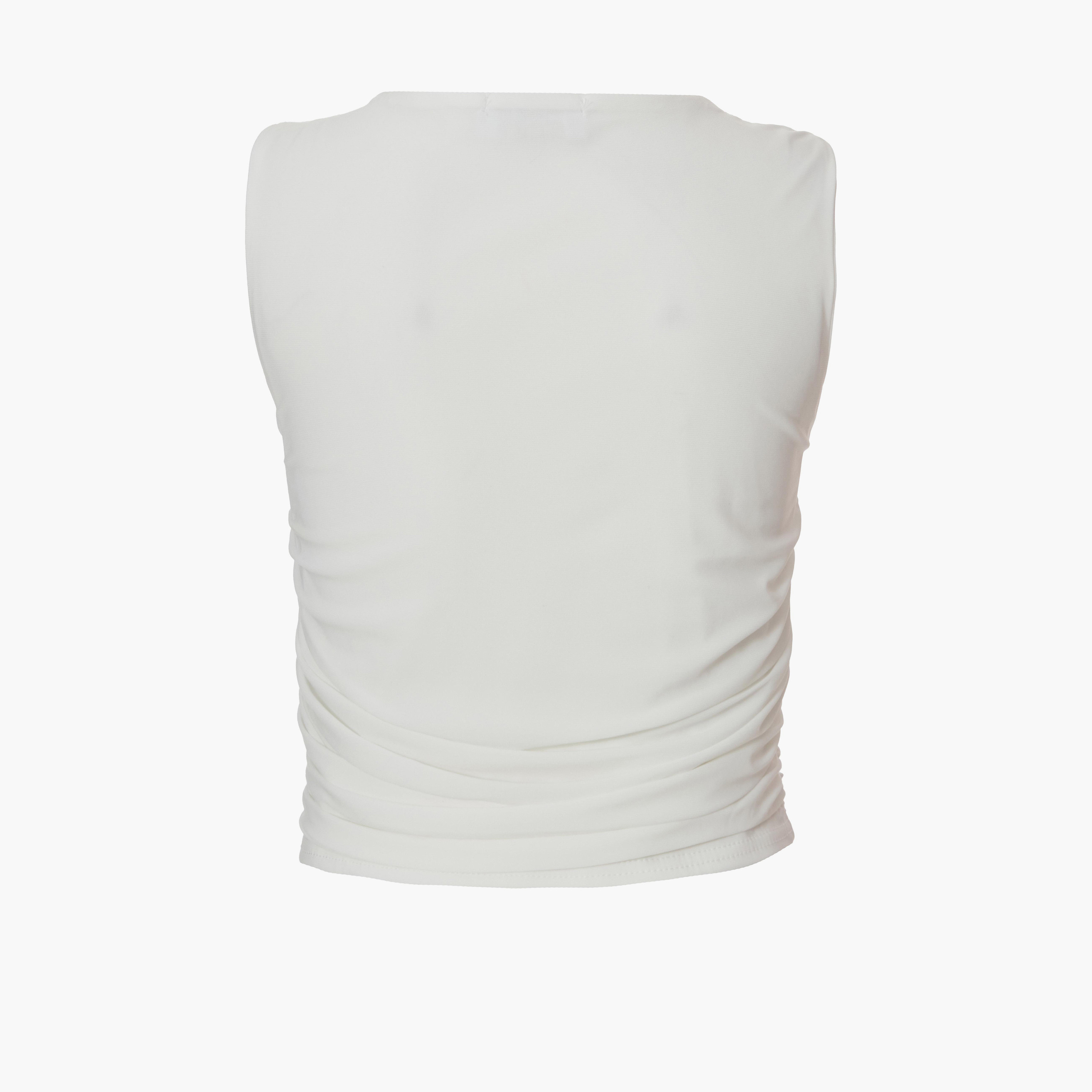 Quiz Cream Ity Buckle Detail Vest-women-clothing-tshirts-image-5