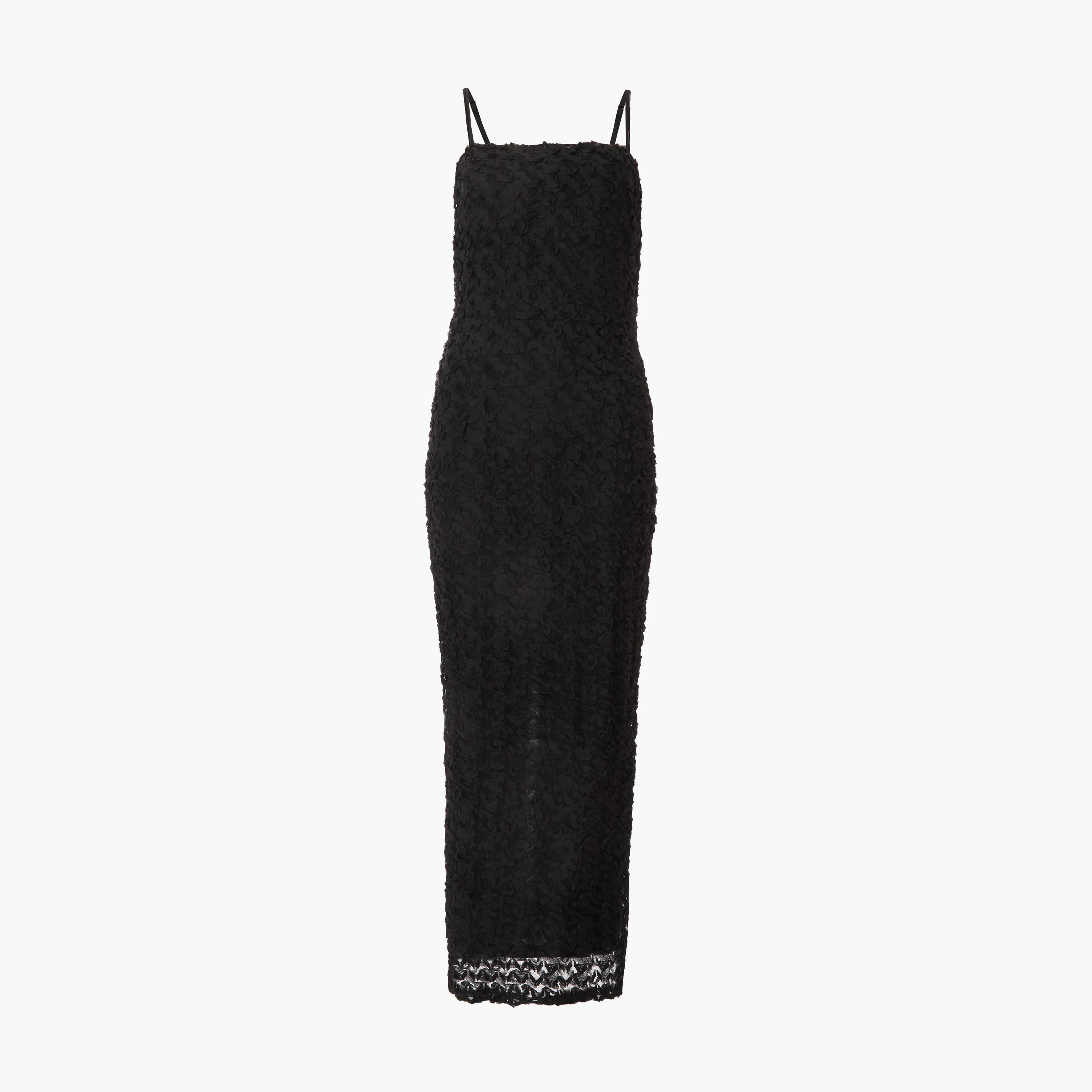 كويز-  فستان أسود ميداكسي برقبة مربعة وزهور ثلاثية الأبعاد-women-clothing-dresses-image-5