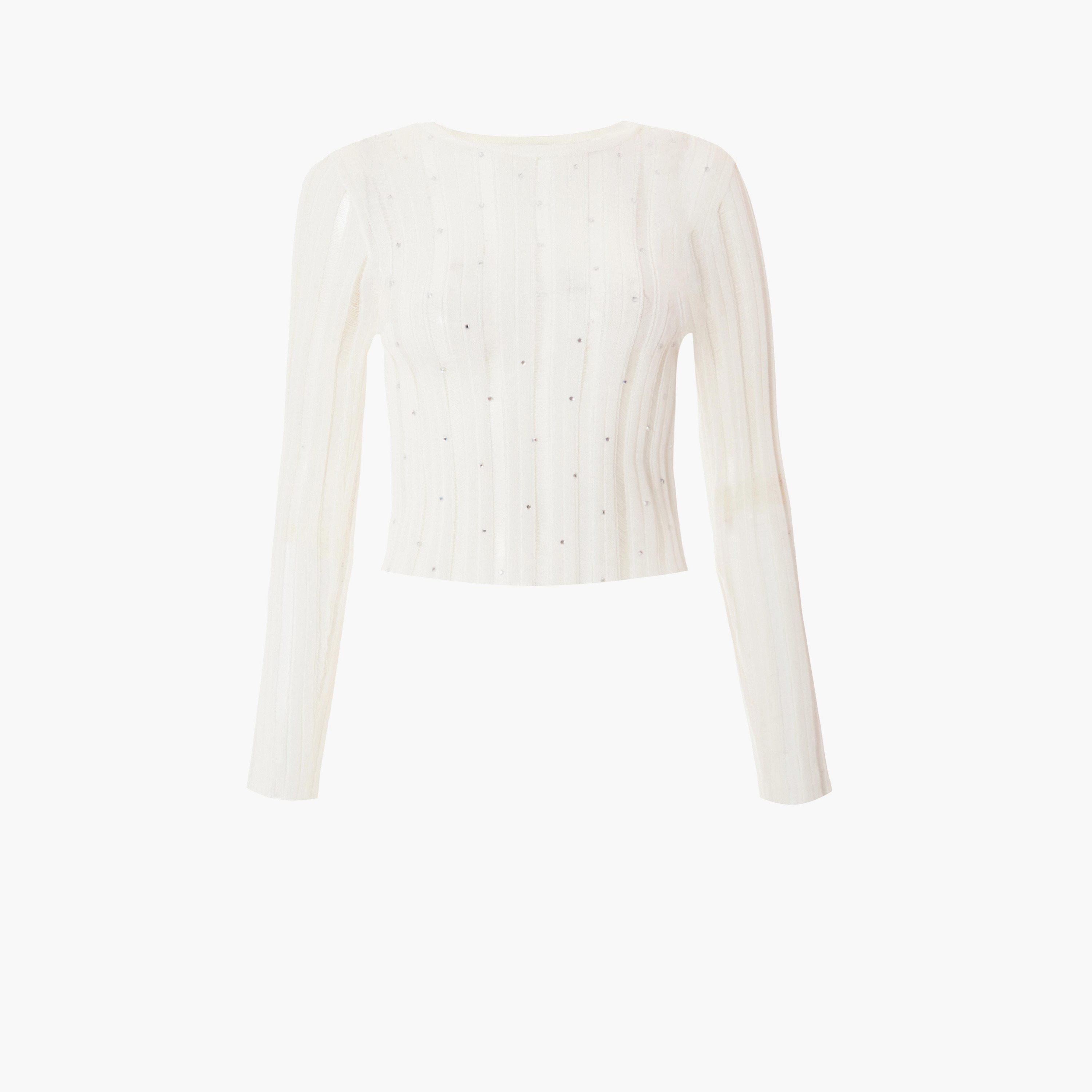 كويز-  بلوزة بيضاء بأكمام طويلة من قماش لادر أحجار زينة صناعية-women-winterwear-cardigansandjumpers-jumpers-image-4