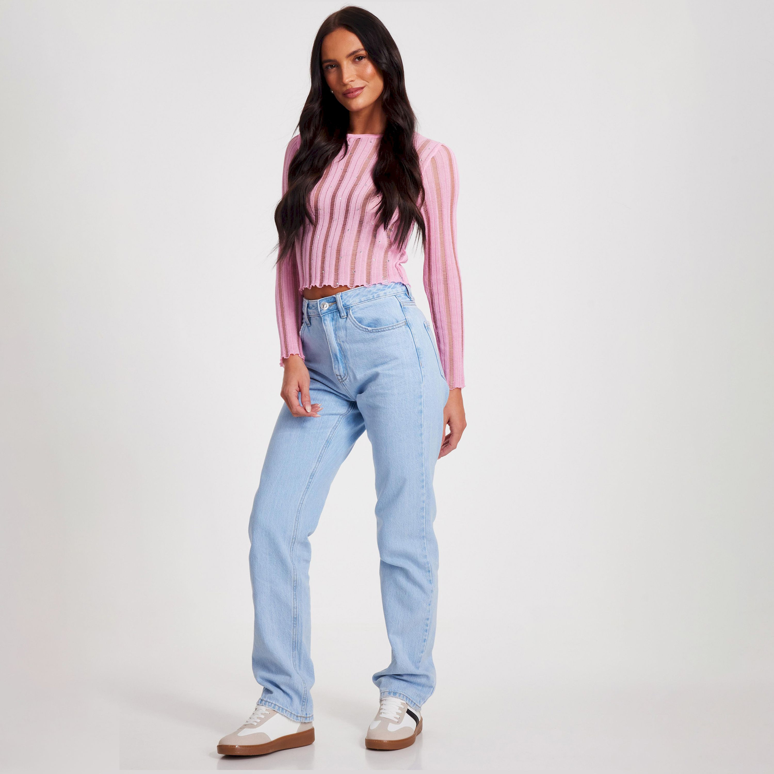 كويز-  بلوزة وردية بأكمام طويلة من قماش لادر أحجار زينة صناعية-women-clothing-cardigansandjumpers-jumpers-image-5