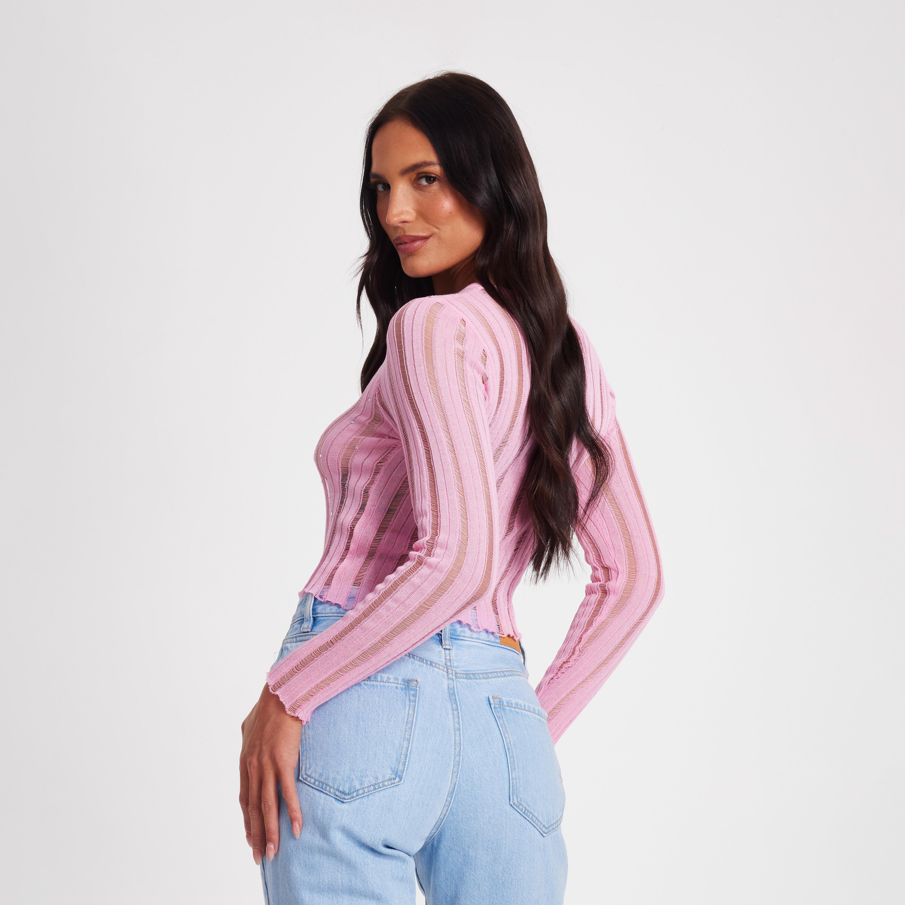 كويز-  بلوزة وردية بأكمام طويلة من قماش لادر أحجار زينة صناعية-women-clothing-cardigansandjumpers-jumpers-image-4