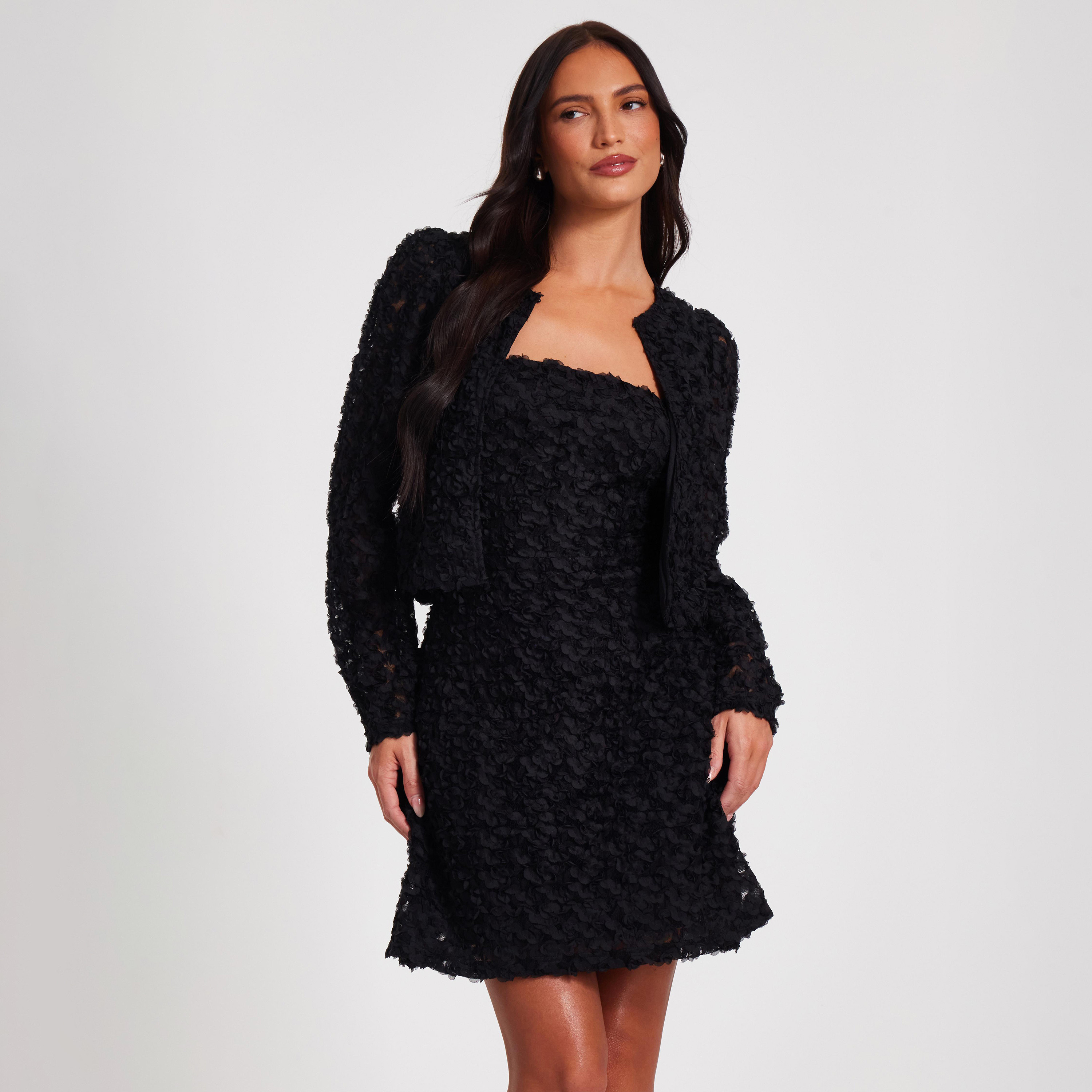 Quiz Black 3D Chiffon Floral Crop Jacket-women-winterwear-coatsandjackets-jackets-image-3