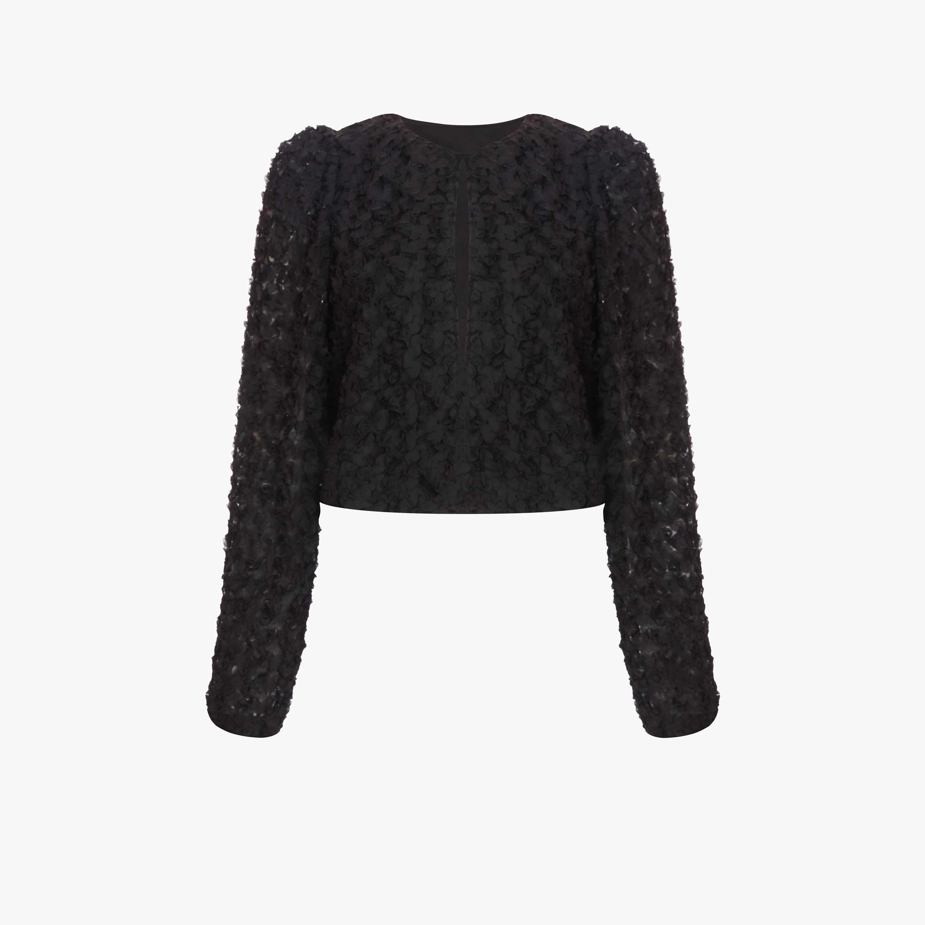 Quiz Black 3D Chiffon Floral Crop Jacket-women-winterwear-coatsandjackets-jackets-image-5