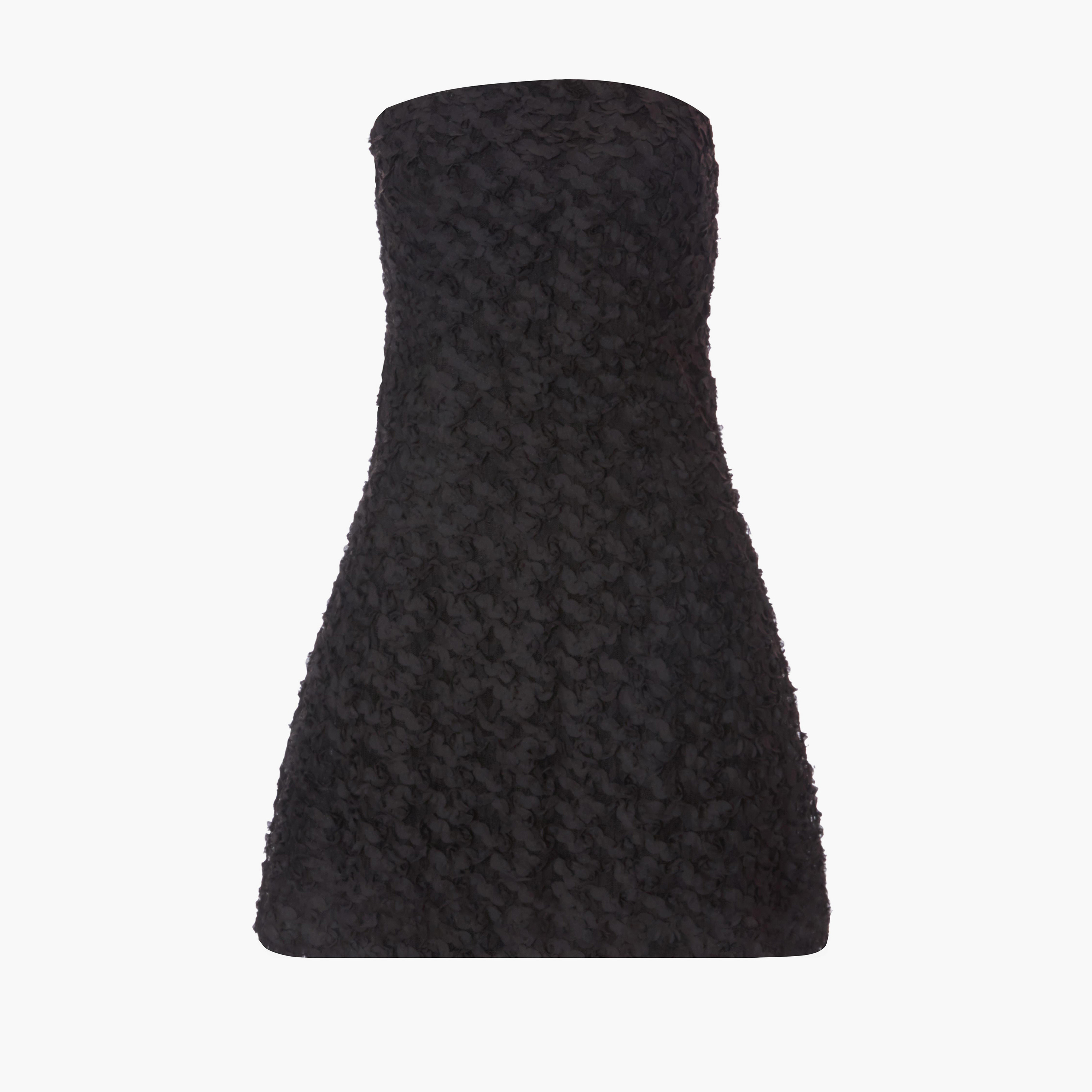 كويز-  فستان قصير أسود منقوش بنقشة زهور ثلاثية الأبعاد-women-clothing-dresses-image-5