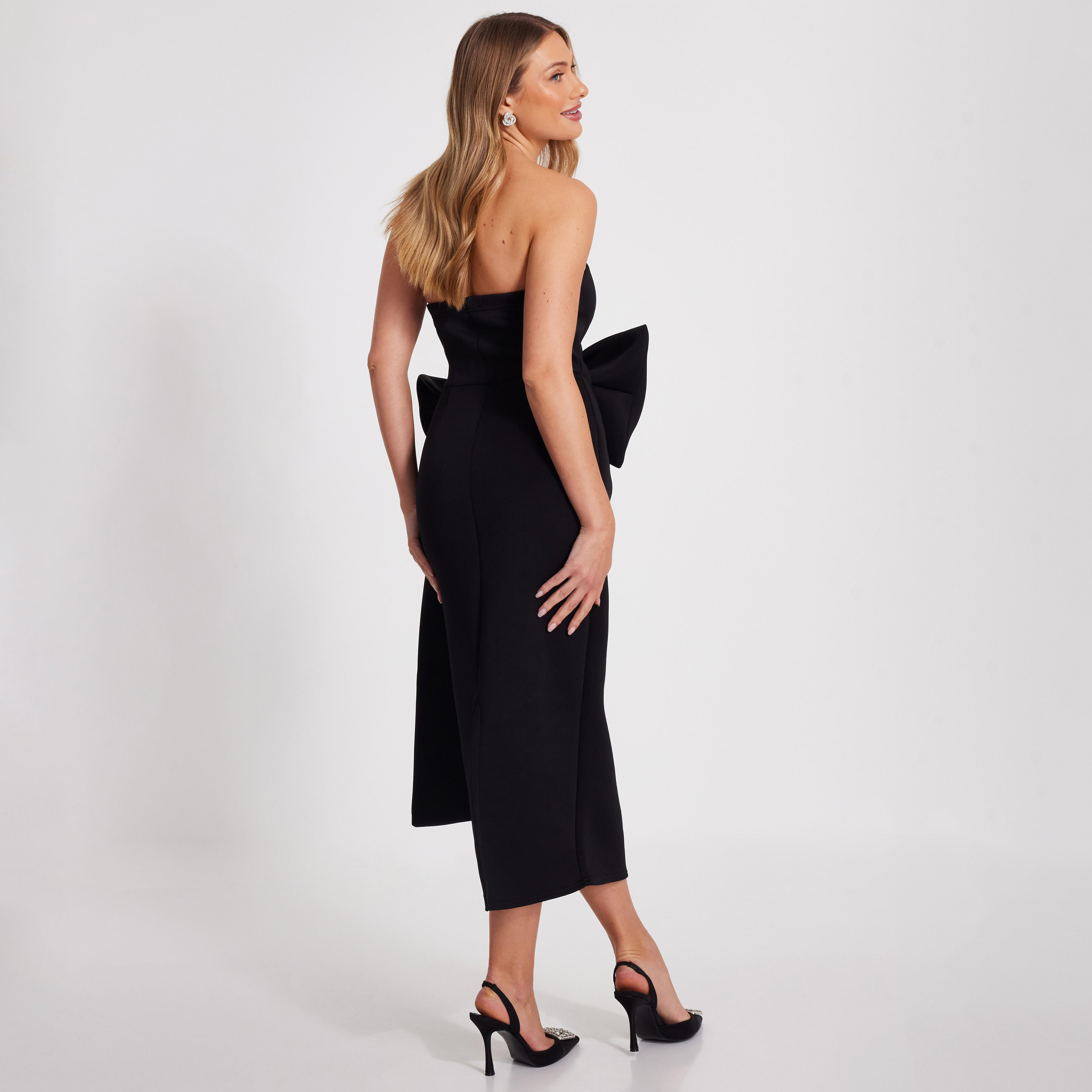 كويز-  فستان ميداكسي أسود بدون حمالات ومزين بفيونكة-women-clothing-dresses-image-3
