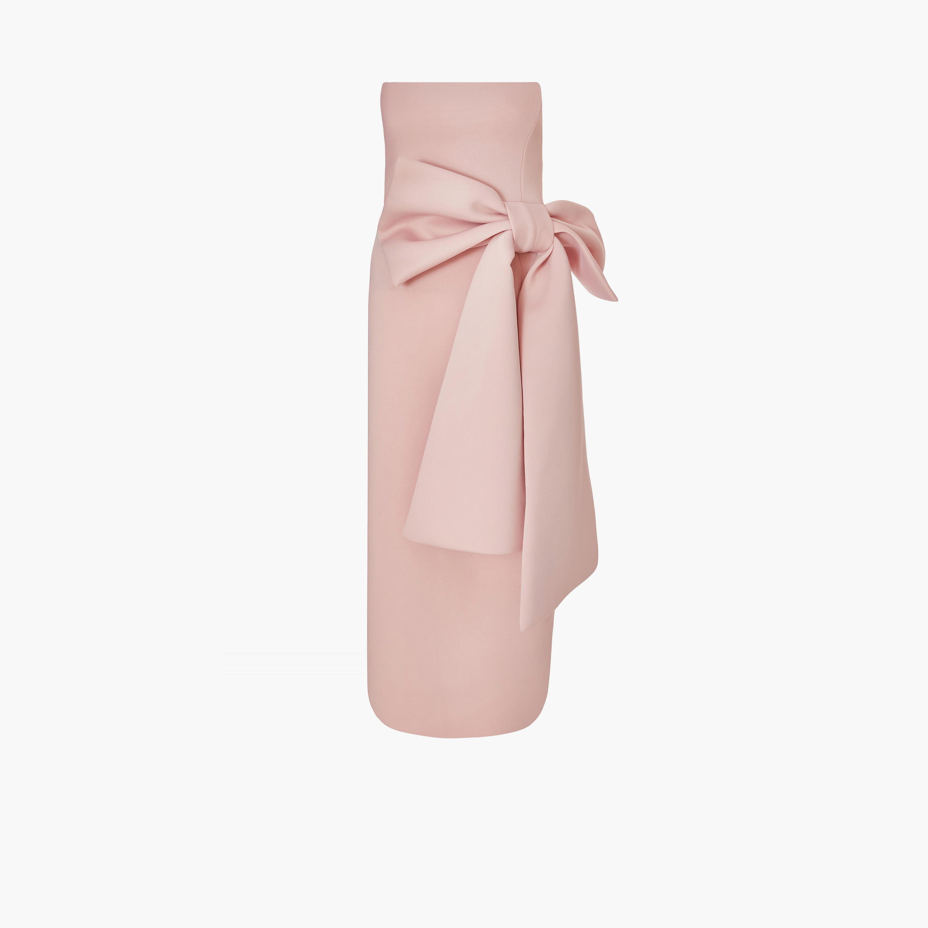 كويز-  فستان بطول متوسط (ميداكسي) بدون حمالات وبتفاصيل فيونكة لون وردي الباهت-women-clothing-dresses-image-3