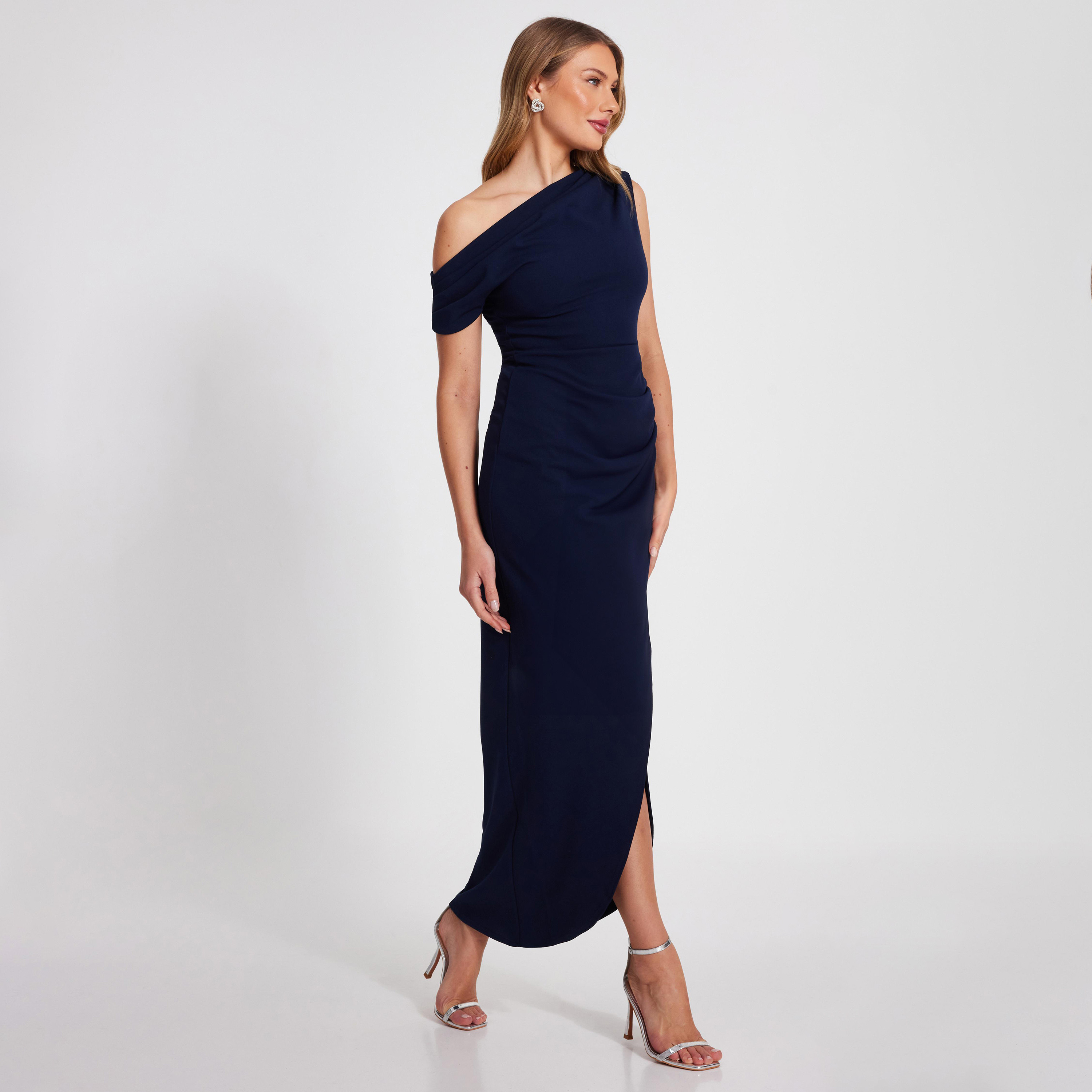 كويز-  فستان ماكسي غير متماثل بكتف واحد من قماش سكوبا من الكريب-women-clothing-dresses-image-2
