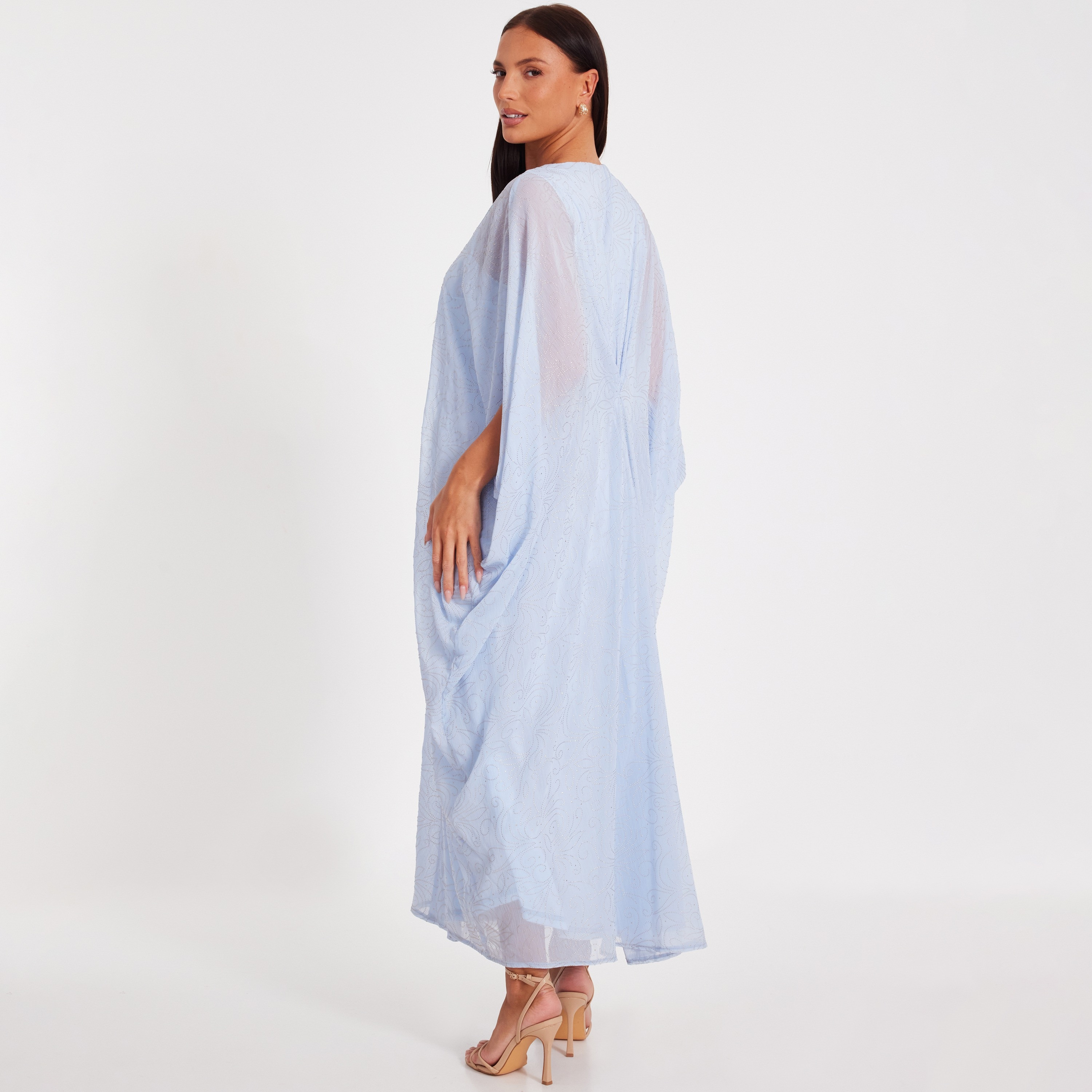 Quiz Draped Rhinestone Chiffon Batwing Sleeves Blue Women's Maxi Kaftan-women-clothing-dresses-image-3