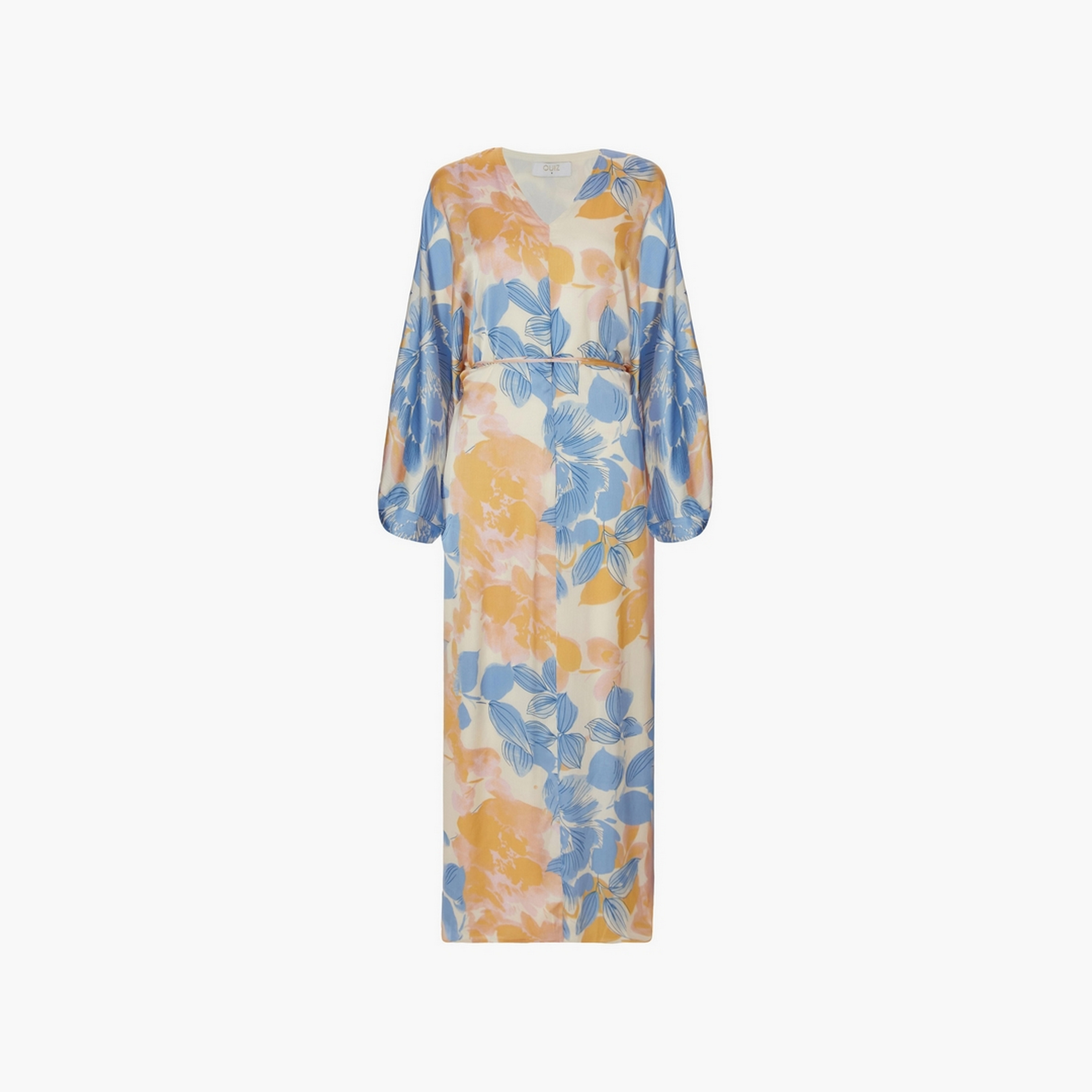قفطان ماكسي نسائي متعدد الألوان بأكمام واسعة من الساتان المزهر من كويز-women-clothing-dresses-image-5