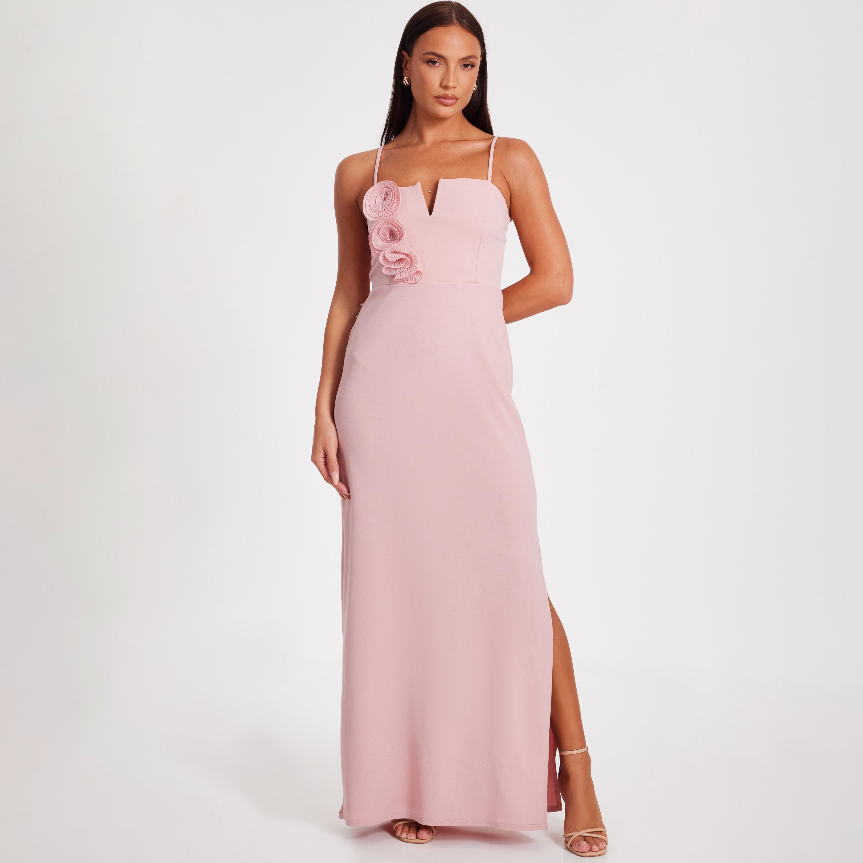 Quiz Scuba Crepe Shoulder Strap Pale Pink Women Maxi Dress-women-clothing-dresses-image-1