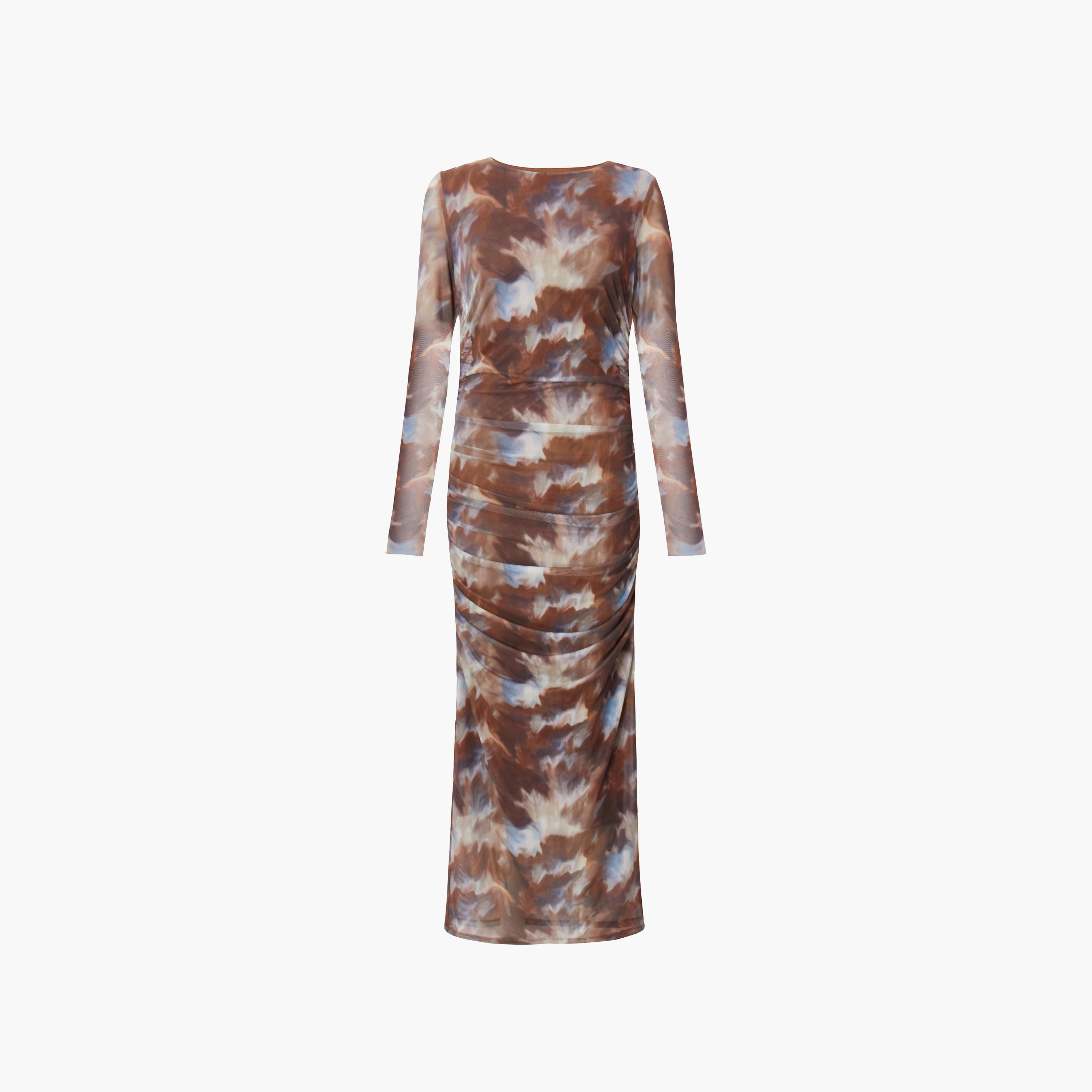Quiz Abstract Mesh Ruched Bodycon Brown Women's Maxi Dress-women-clothing-dresses-image-5