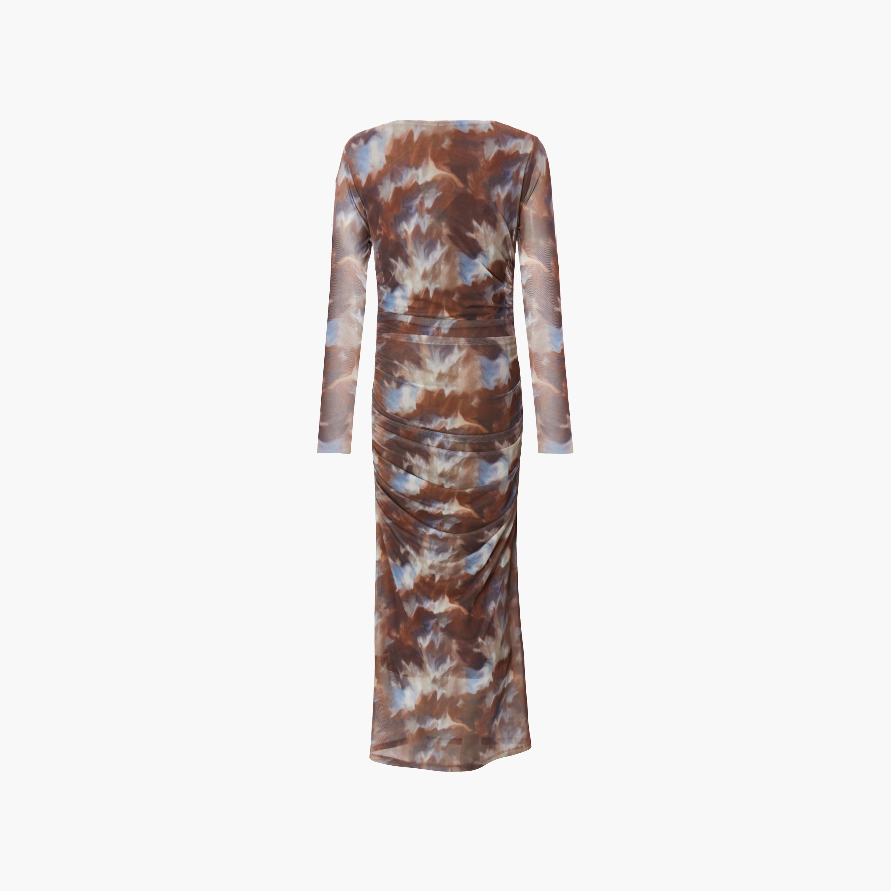 Quiz Abstract Mesh Ruched Bodycon Brown Women's Maxi Dress-women-clothing-dresses-image-6