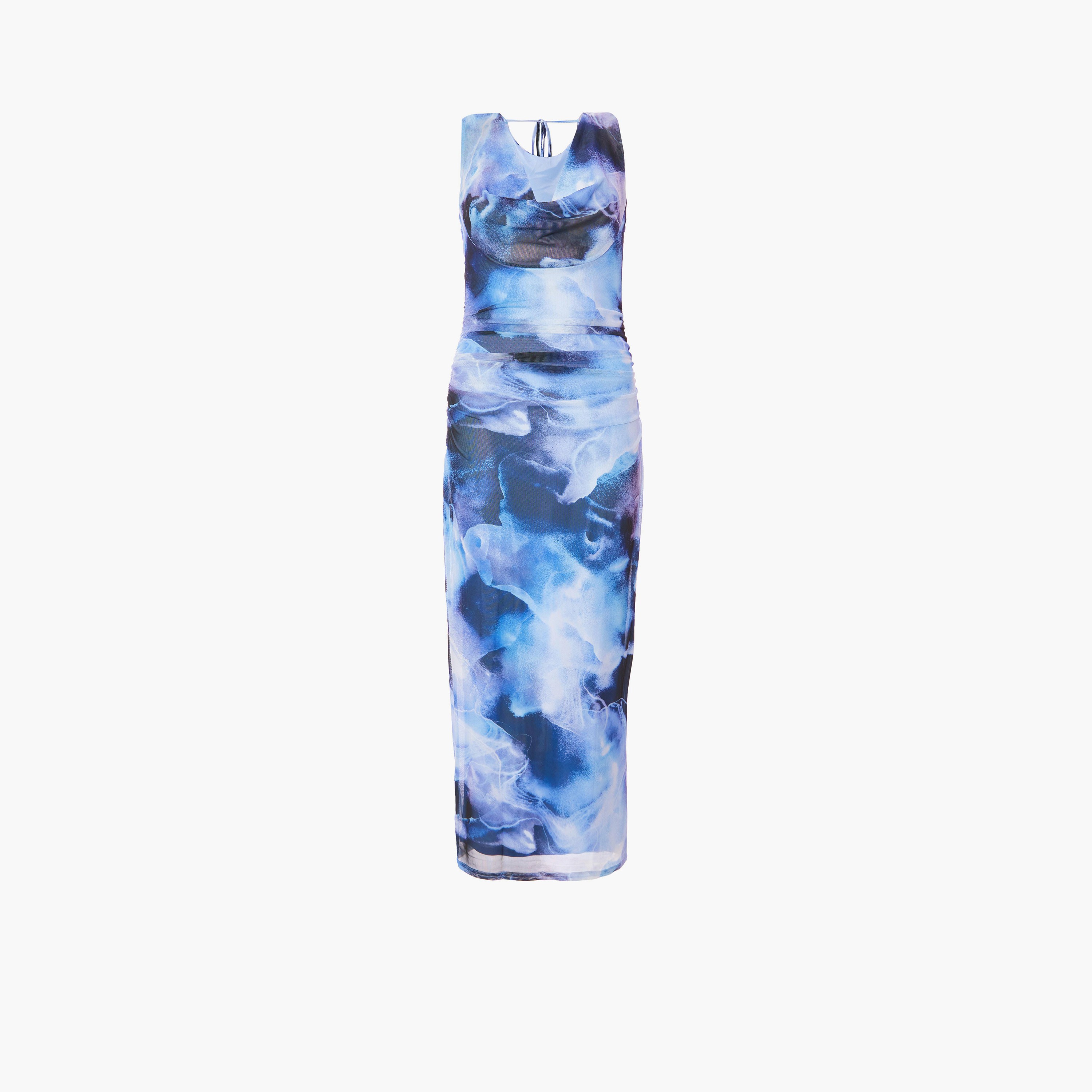 كويز-  فستان بطول متوسط (ميداكسي) من قماش مطبوع أزرق ياقة متدلية-women-clothing-dresses-image-4