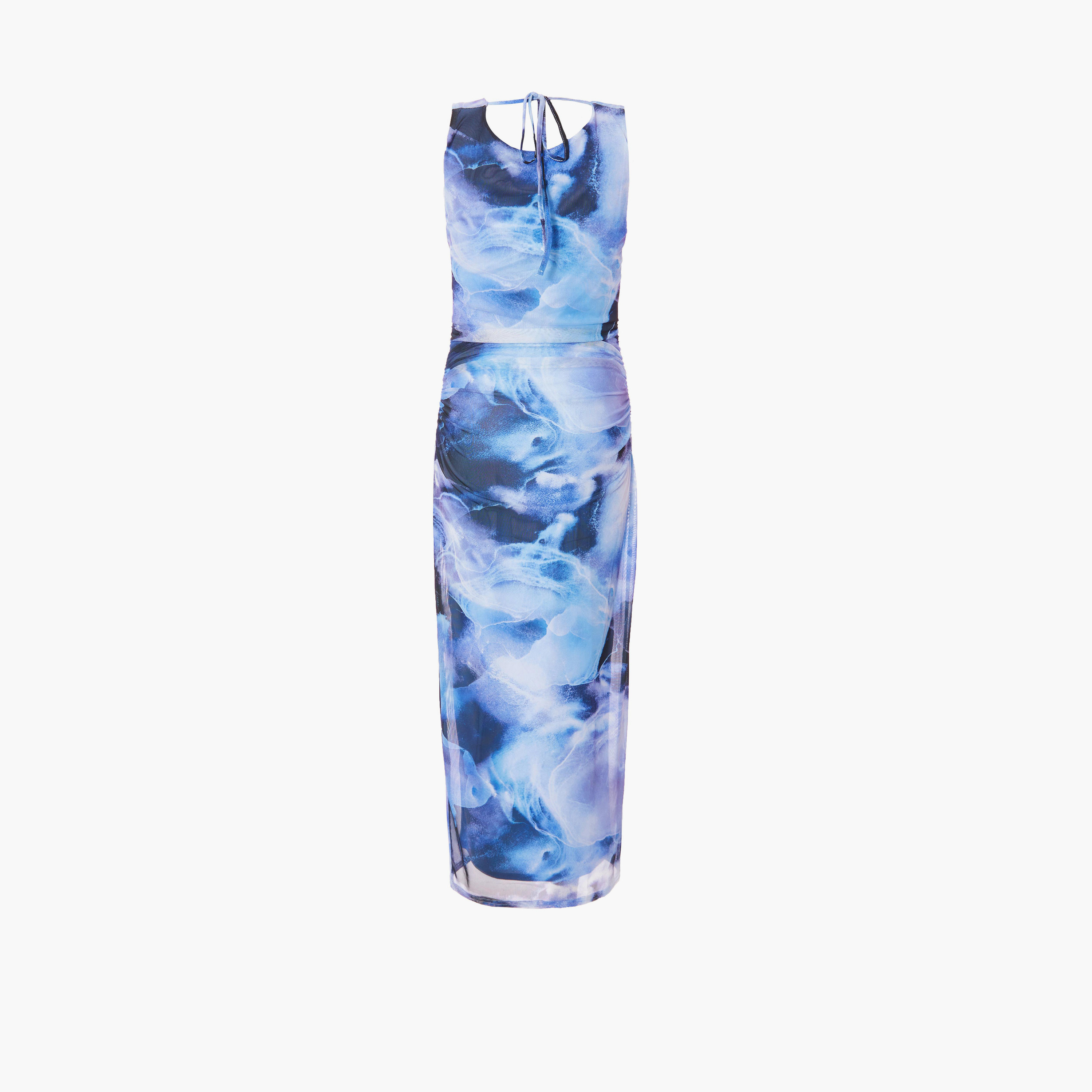 كويز-  فستان بطول متوسط (ميداكسي) من قماش مطبوع أزرق ياقة متدلية-women-clothing-dresses-image-5