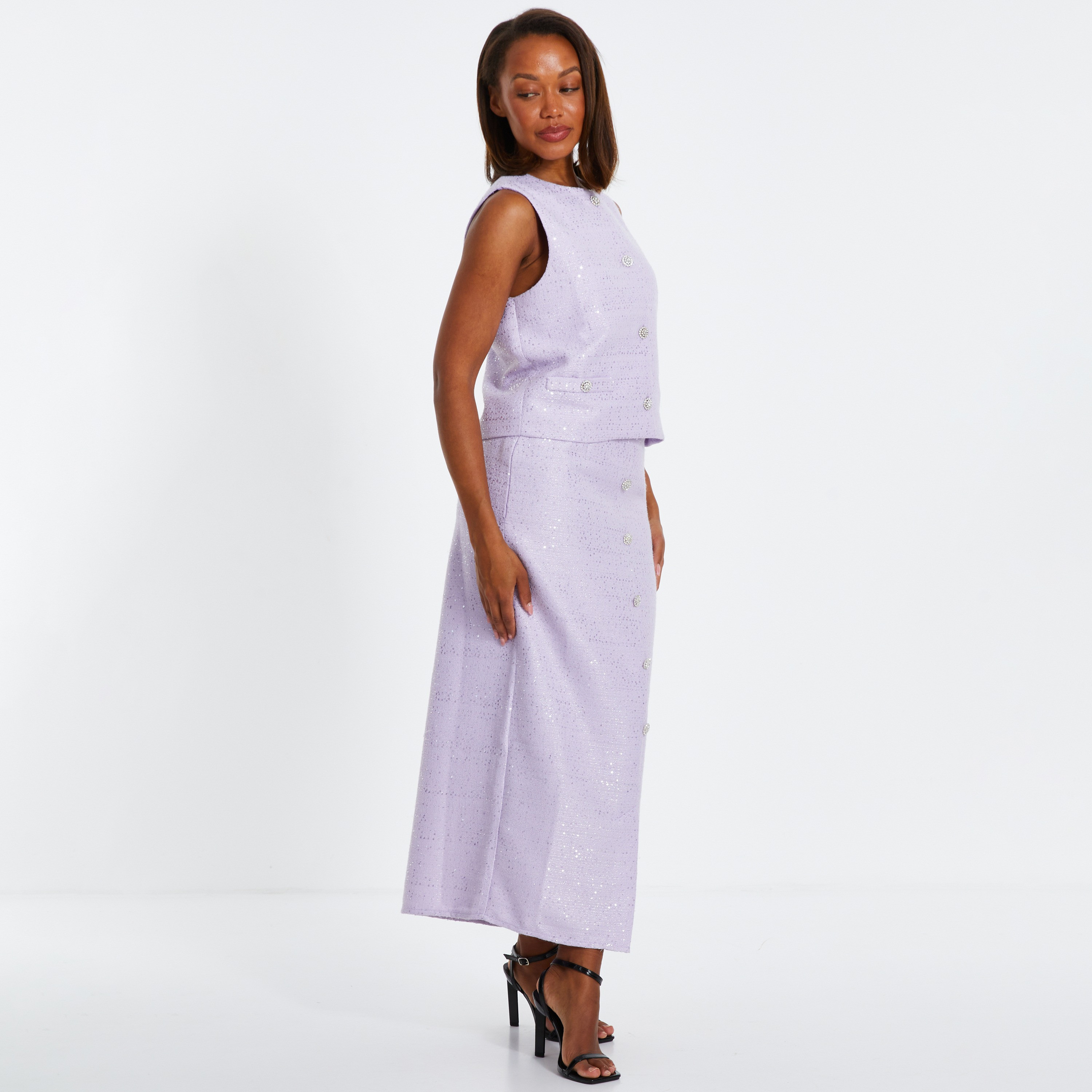 Quiz Lilac Embellished Boucle Button Sleeveless Women's Top-women-clothing-shirtsandblouses-blouses-image-3