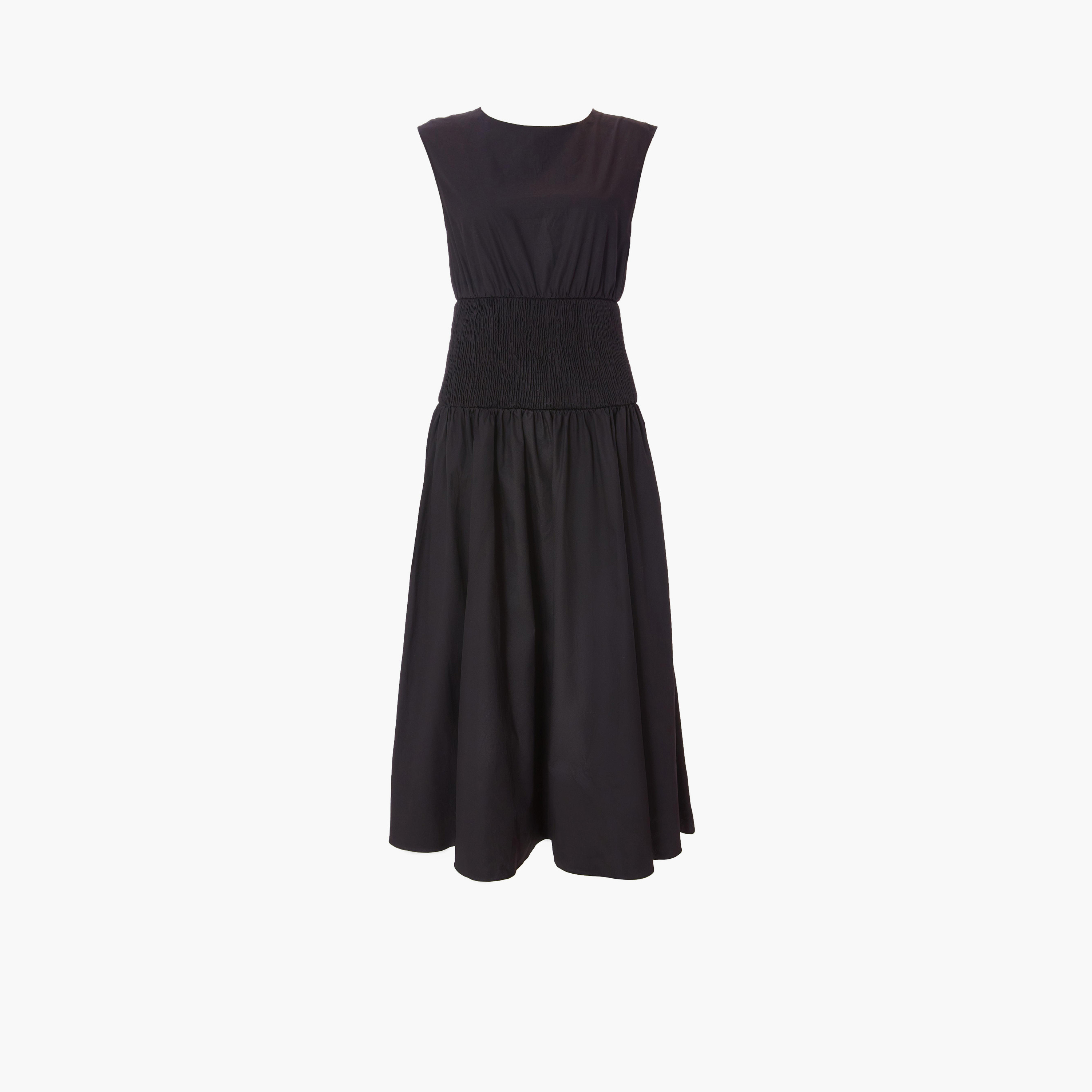 كويز-  فستان بطول متوسط (ميداكسي) أسود بقصّة الخصر الشفاف من قماش البوبلين-women-clothing-dresses-image-4