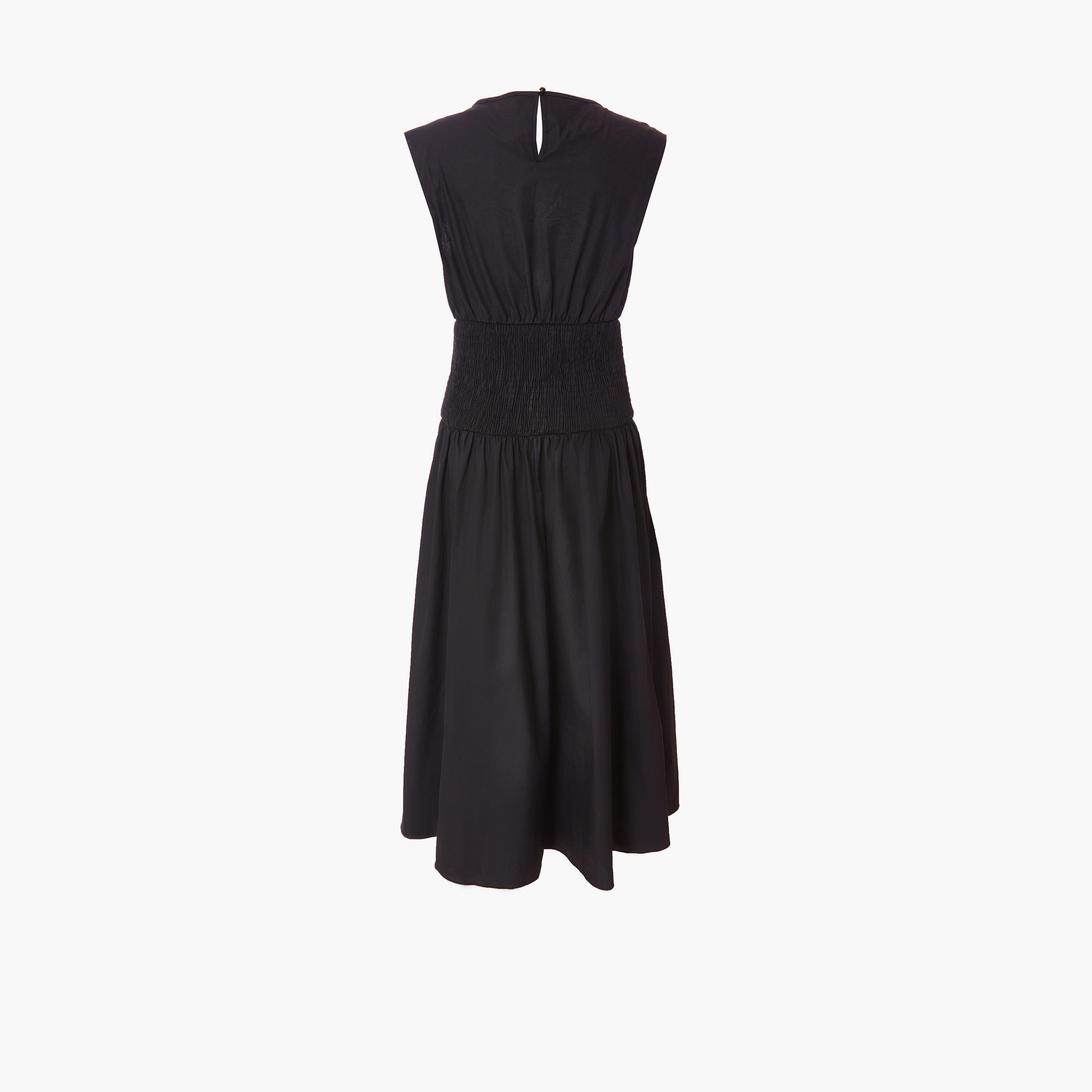 Quiz Black Poplin Sheered Waist Women's Evening Wear Midaxi Dress-women-clothing-dresses-image-5