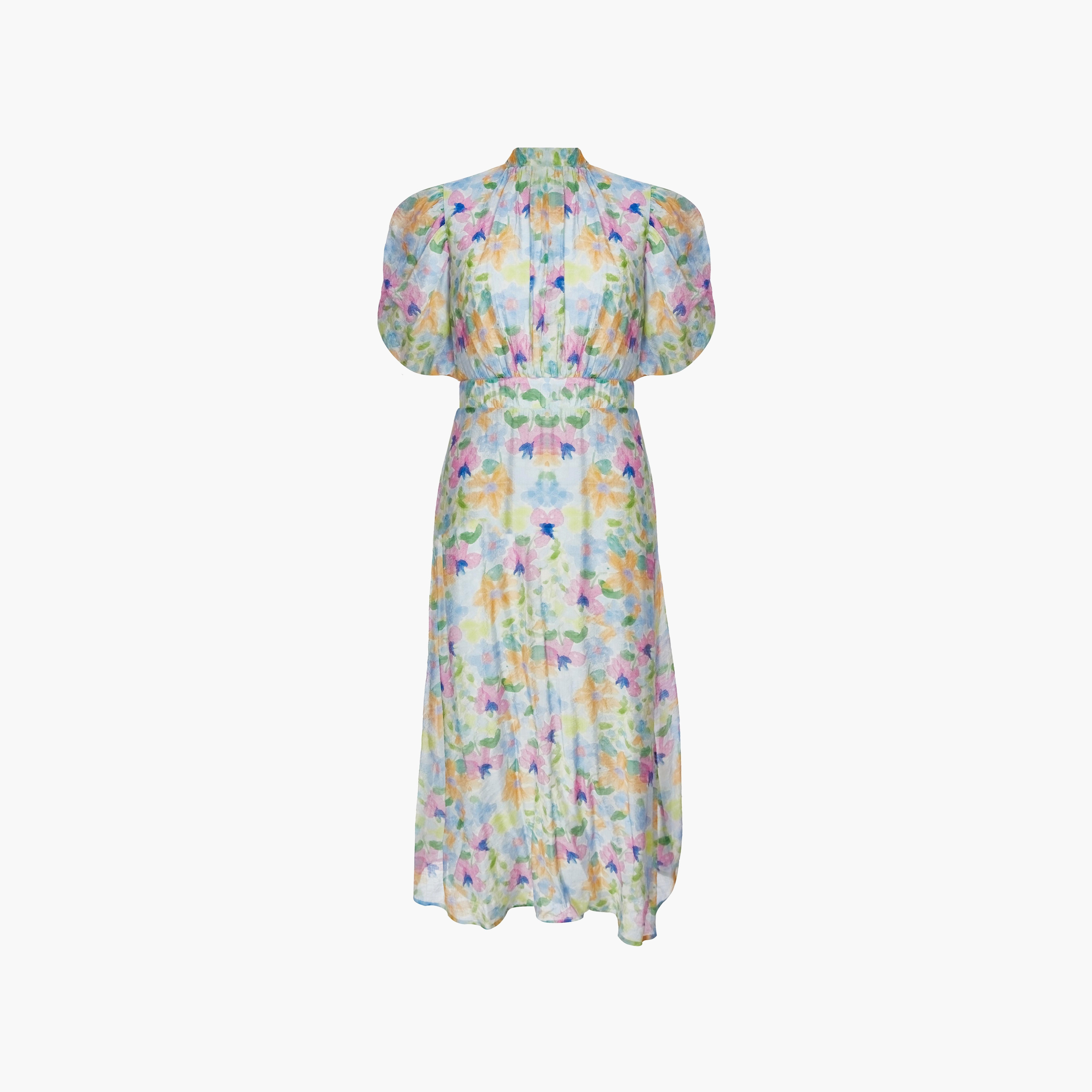 Quiz Floral Print Chiffon Puff Sleeves Cinched Waist Multicolour Women's Maxi Dress-women-clothing-dresses-image-1