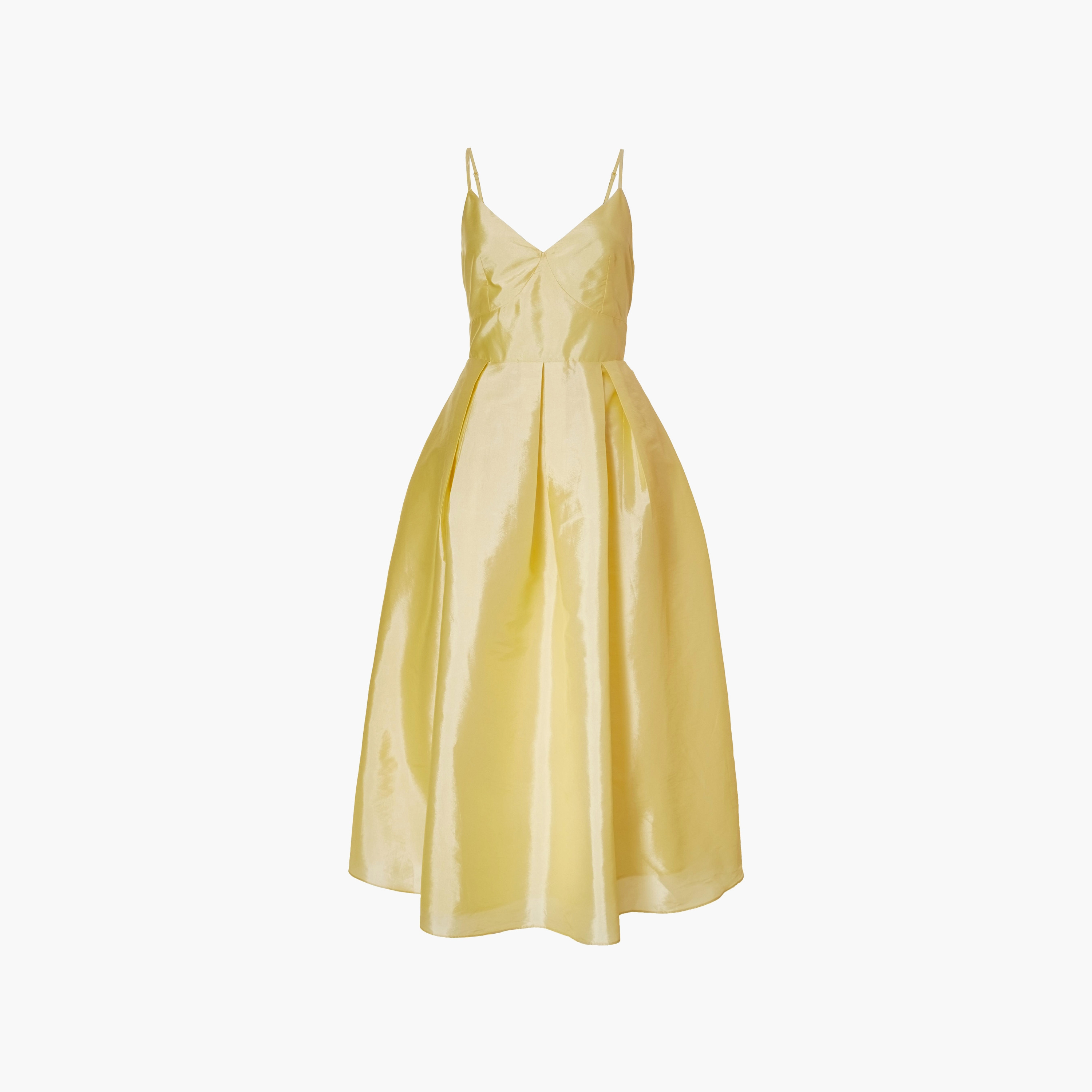 فستان نسائي متوسط الطول تافيتا بحمالات كتف ومطوي باللون الأصفر من كويز-women-clothing-dresses-image-5