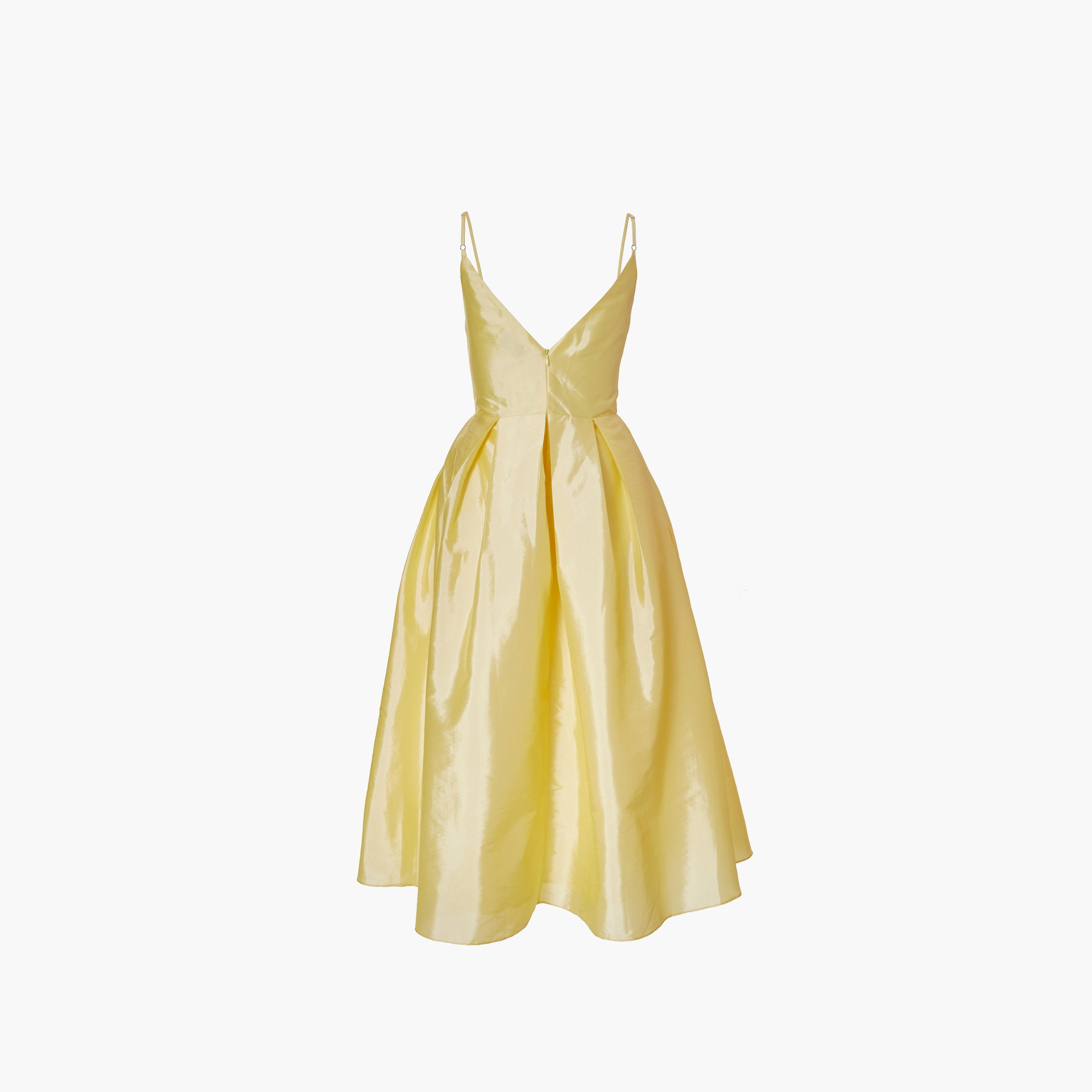 فستان نسائي متوسط الطول تافيتا بحمالات كتف ومطوي باللون الأصفر من كويز-women-clothing-dresses-image-6
