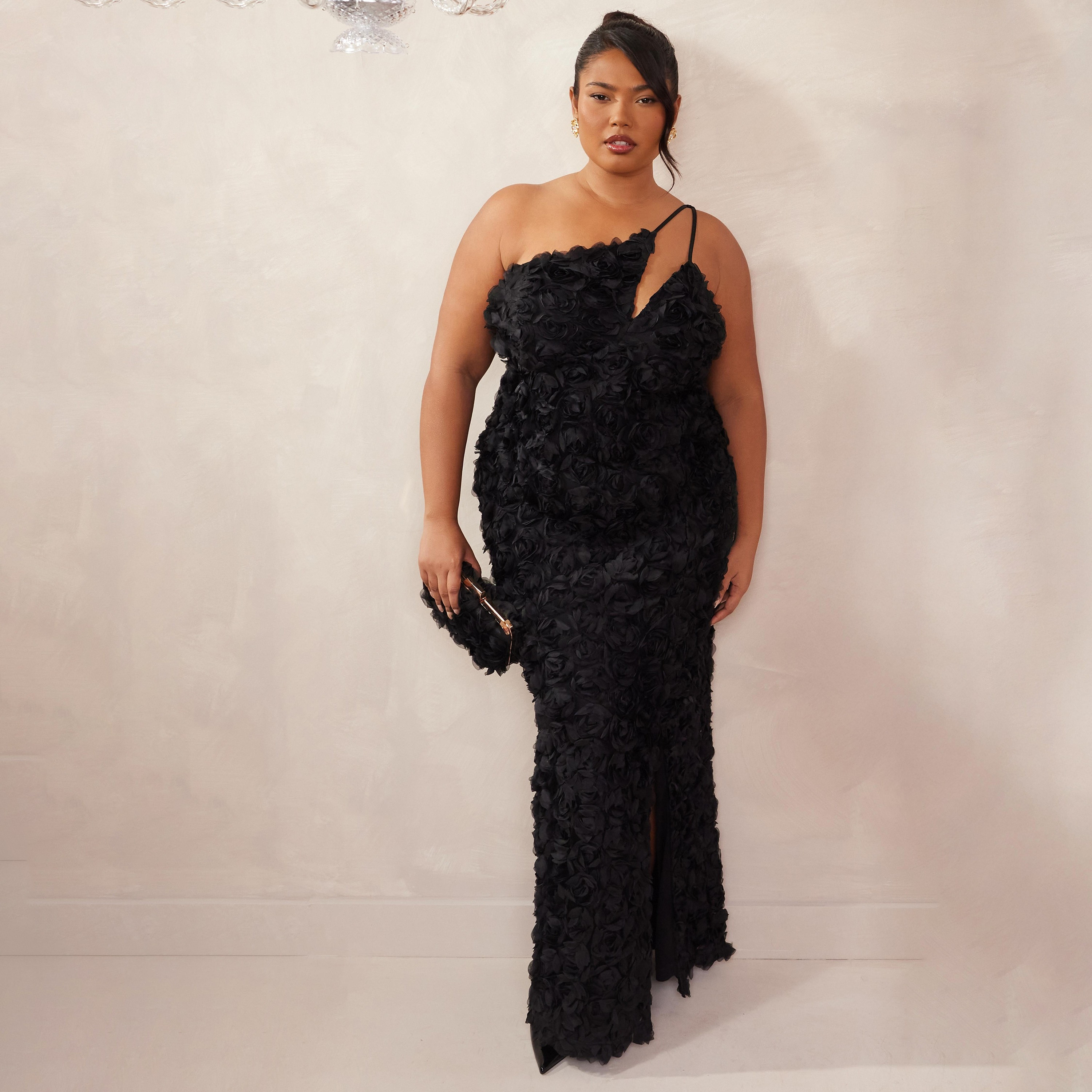 Quiz Plus Size Corsage Chiffon One-Shoulder Women's Evening Maxi Dress-women-clothing-dresses-image-1
