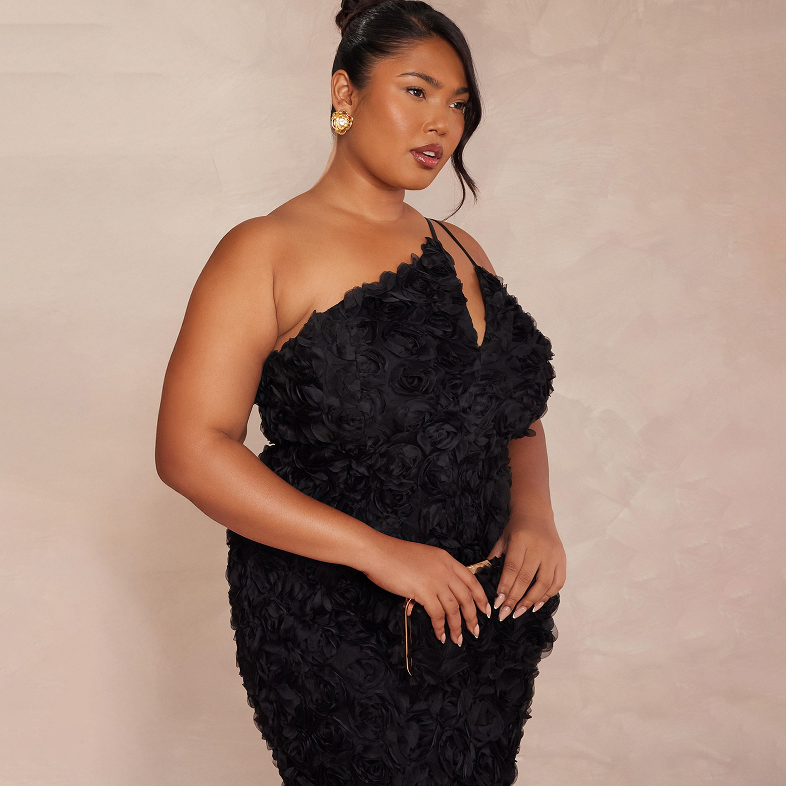 Quiz Plus Size Corsage Chiffon One-Shoulder Women's Evening Maxi Dress-women-clothing-dresses-image-2