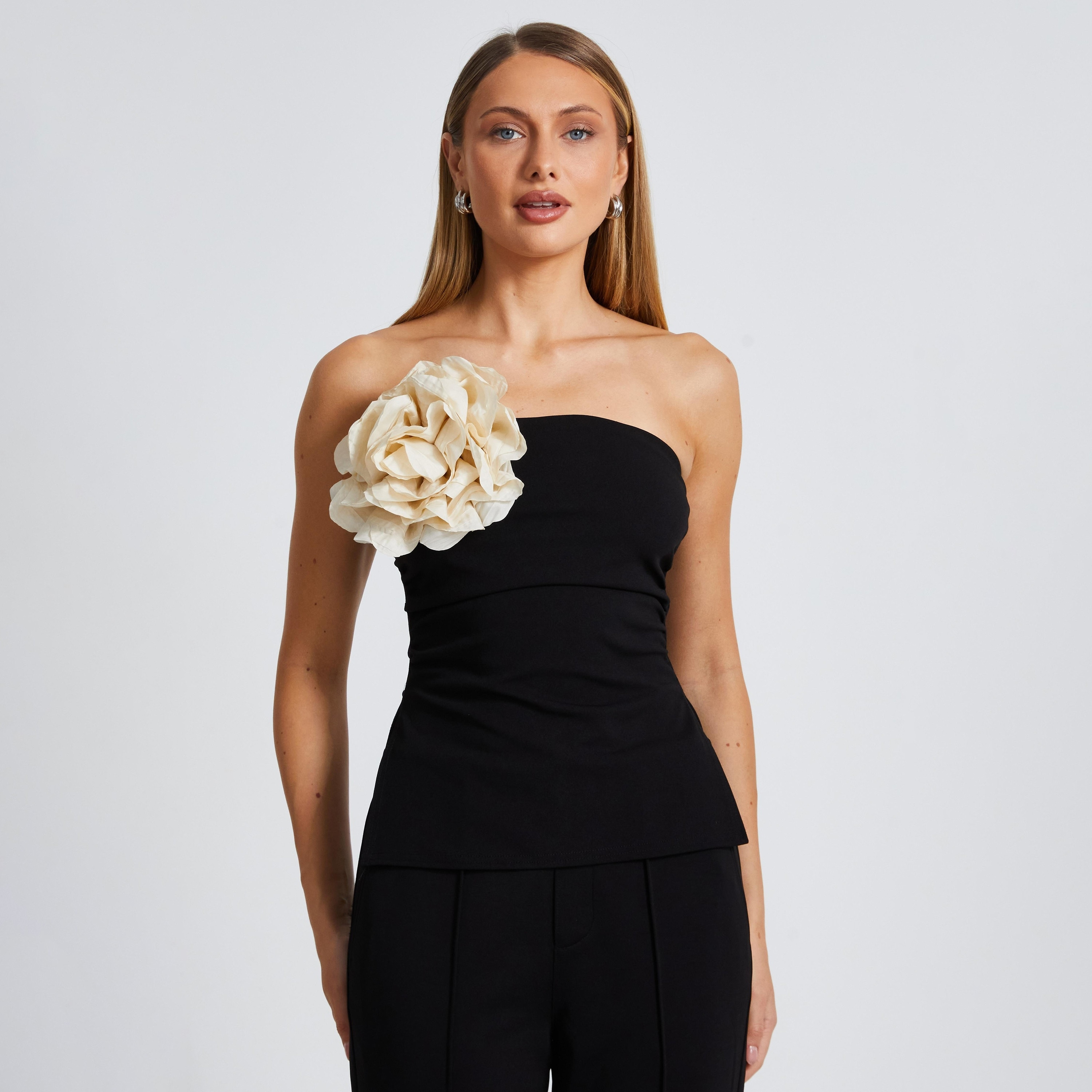 Quiz Scuba Crepe Corsage Black Women Bandeau Top-women-clothing-shirtsandblouses-blouses-image-1