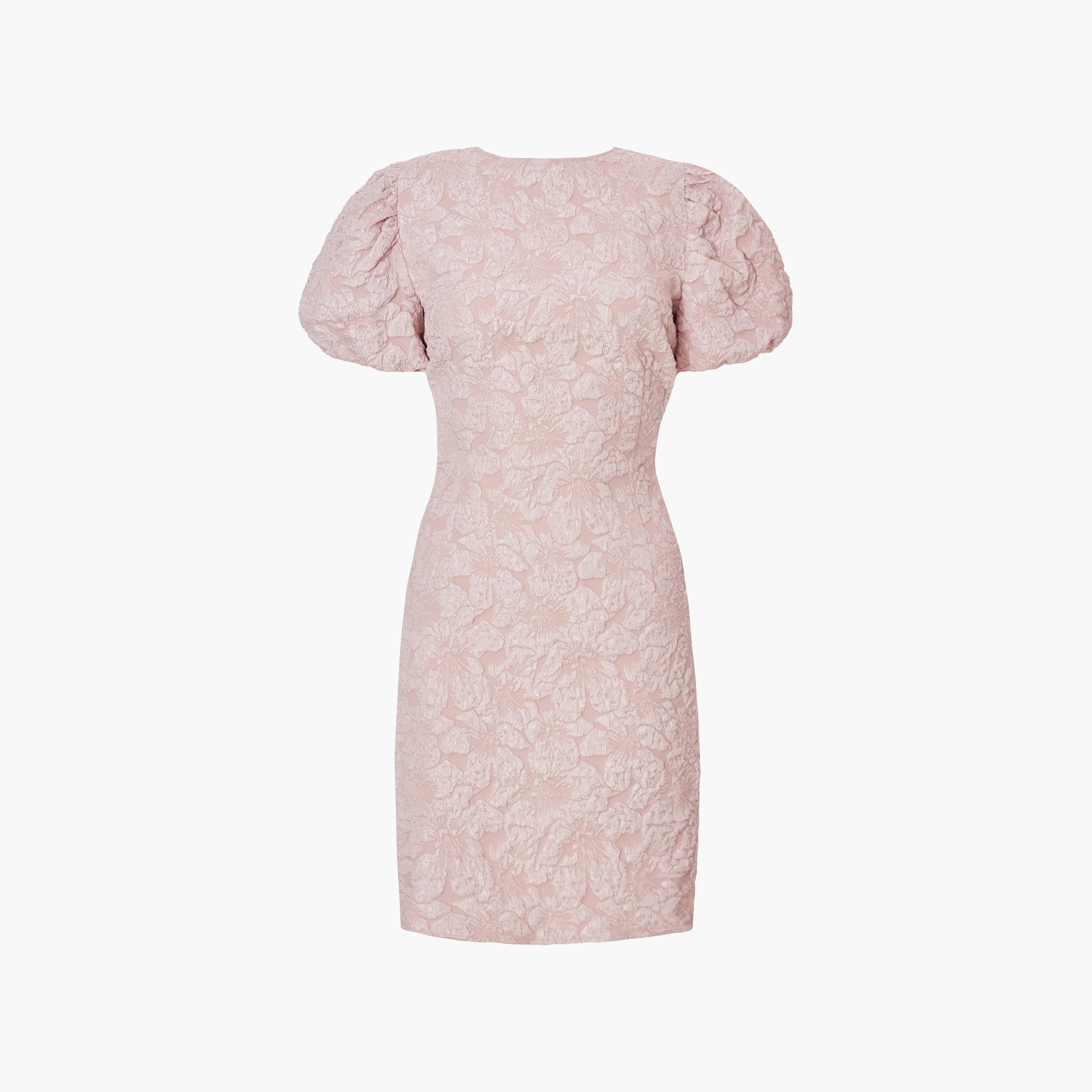 Quiz Textured Jacquard Puff Sleeves Bodycon Pink Women's Mini Dress-women-clothing-dresses-image-5