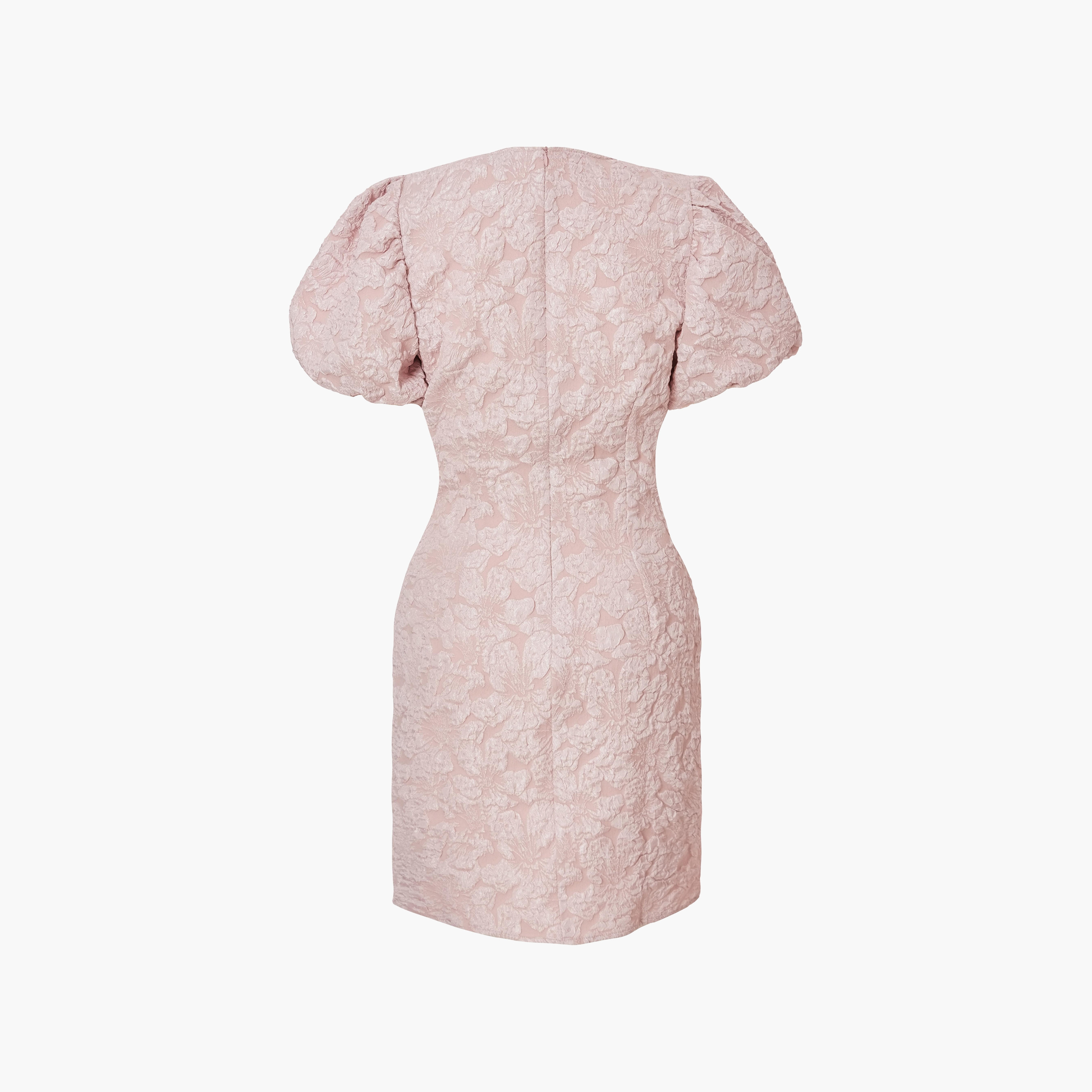 فستان قصير ضيق بأكمام منتفخة من قماش الجاكار باللون الوردي للنساء من كويز-women-clothing-dresses-image-6