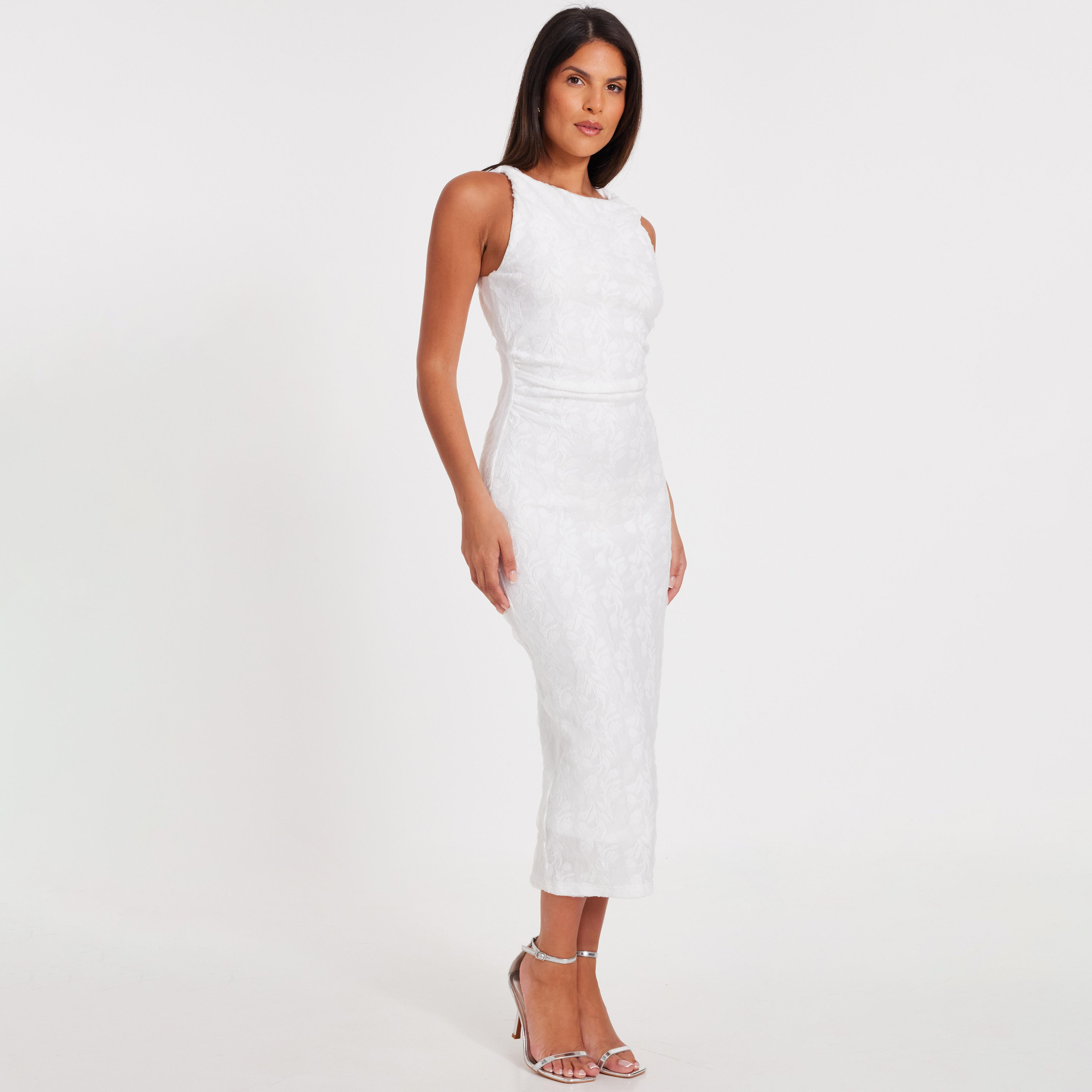 Quiz White Jacquard Bodycon Women's Maxi Dress-women-clothing-dresses-image-2