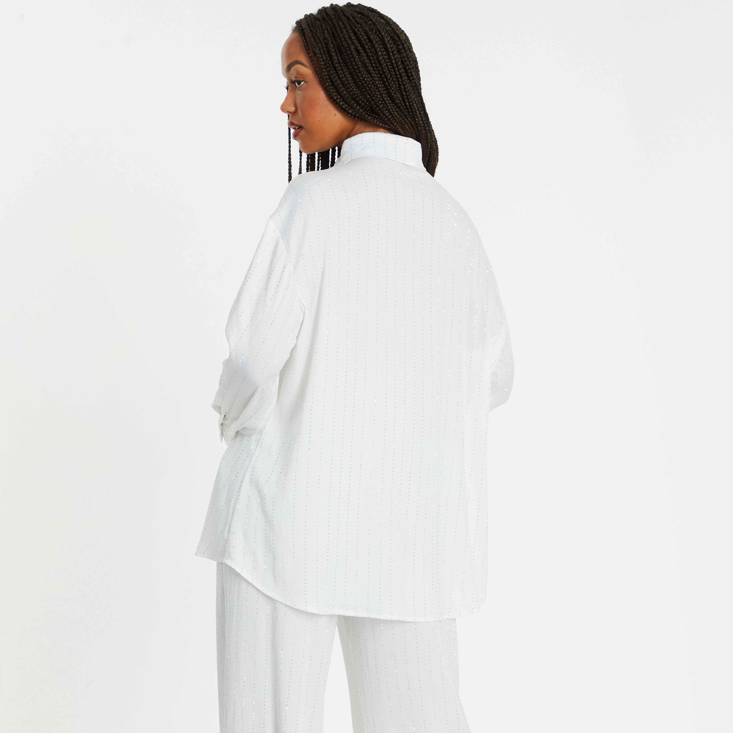 Quiz White Hotfix Rhinestones and Crinkled Satin Straight Point Collar Womens Shirt-women-clothing-shirtsandblouses-shirts-image-4