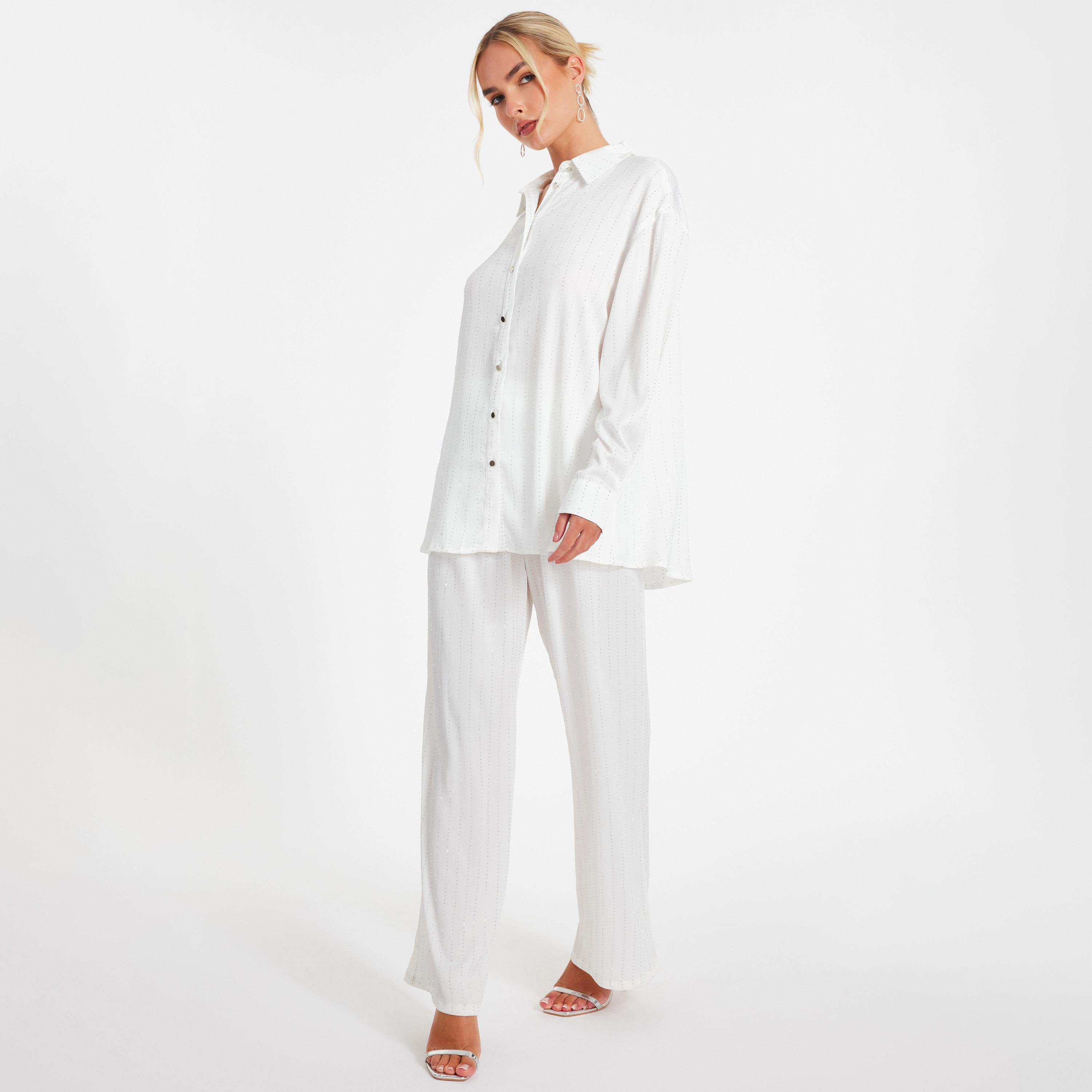 Quiz White Satin Wide Leg Women's Trousers-women-clothing-bottoms-trousers-image-2
