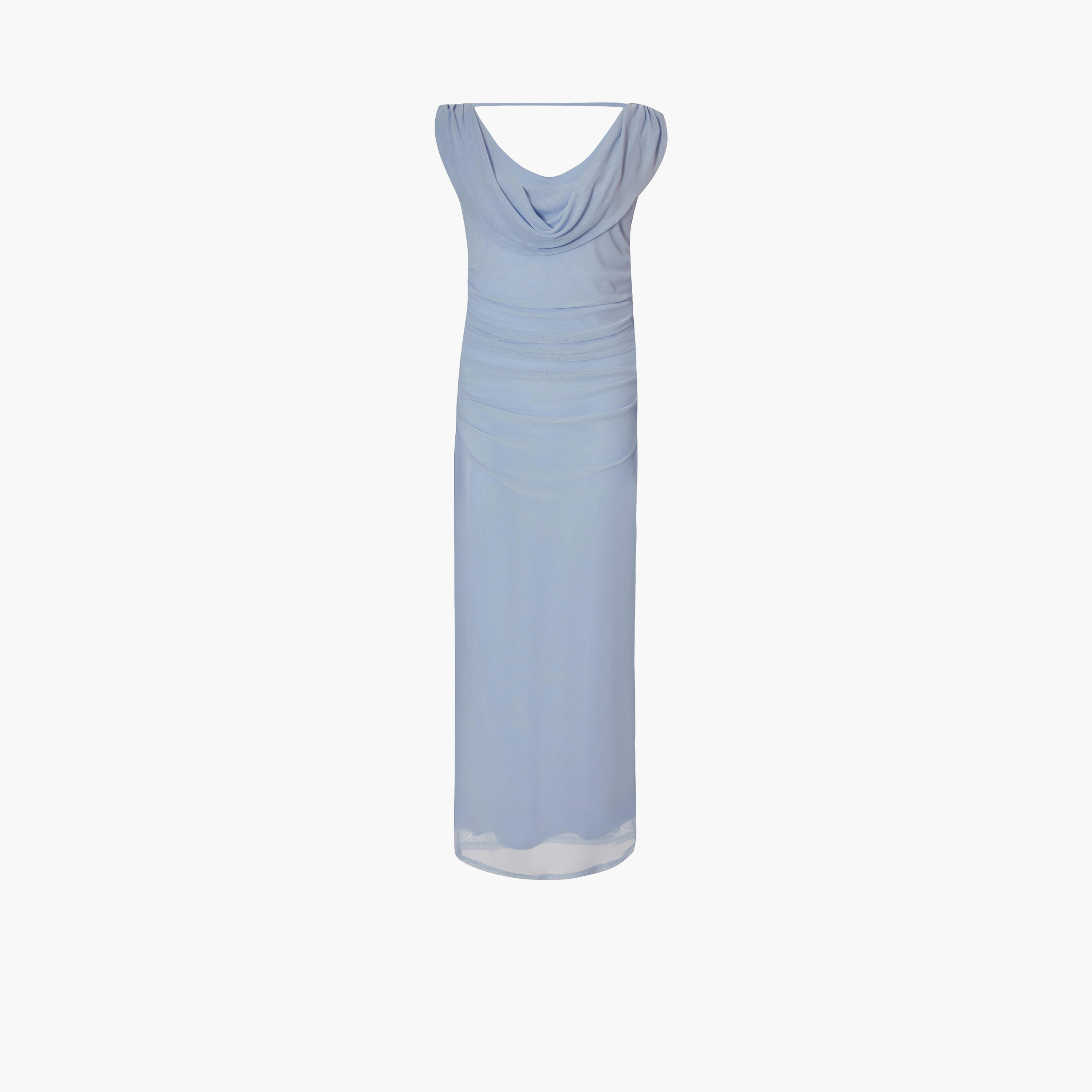 Quiz Pale Blue Mesh Cowl Neck Frill-Detail Women's Midaxi Dress-women-clothing-dresses-image-4