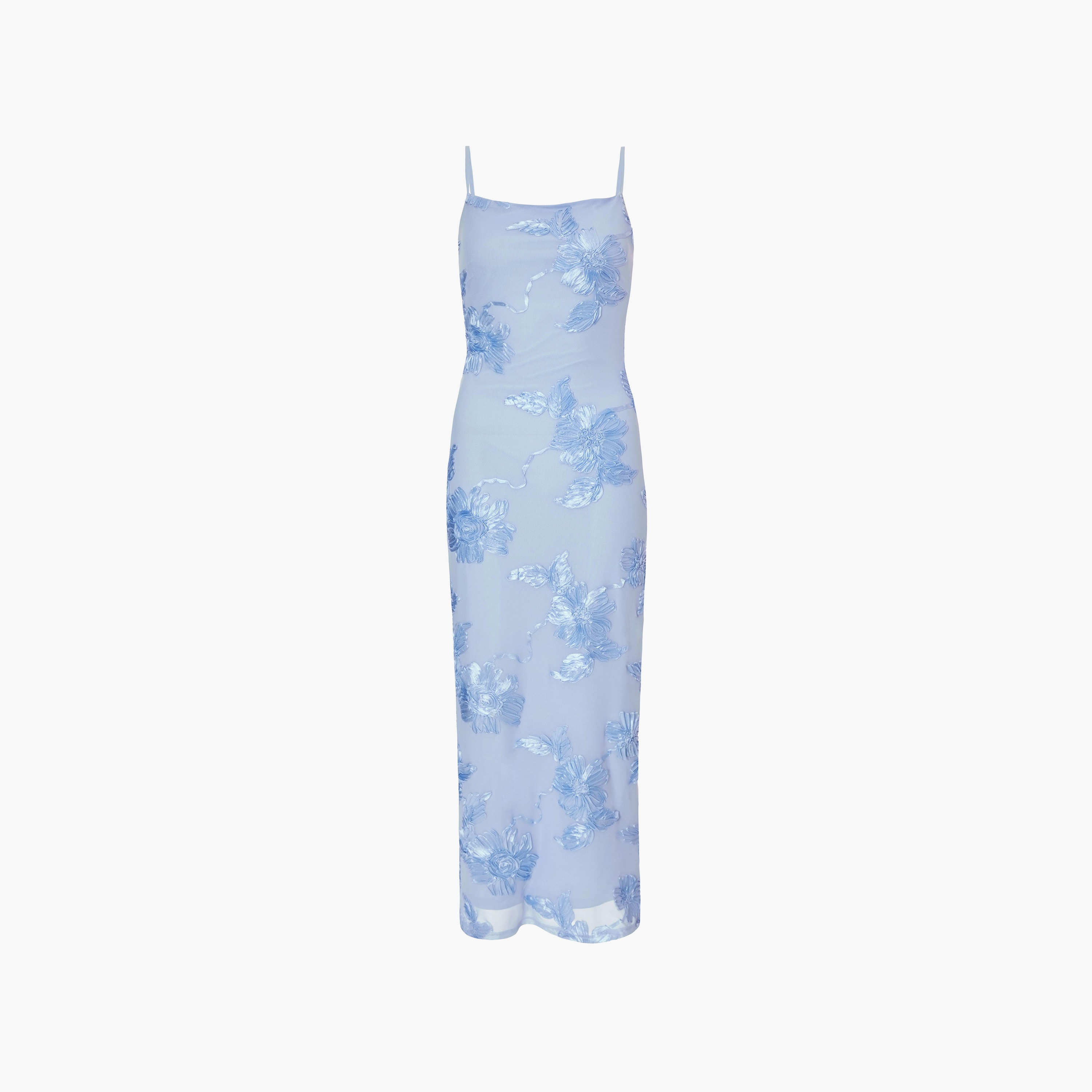فستان ماكسي أزرق ضيق بأشرطة كتف شبكية للنساء من كويز-women-clothing-dresses-image-5