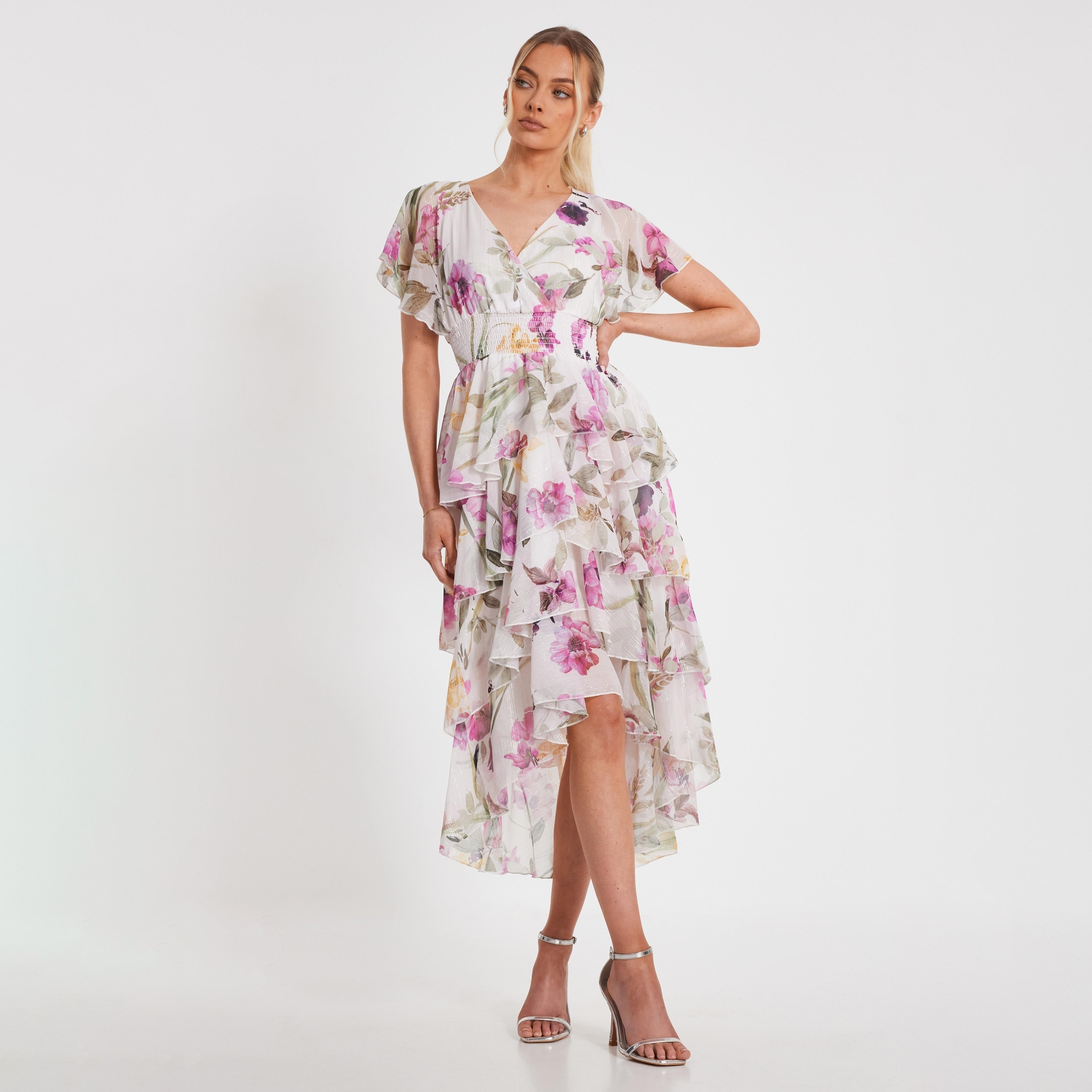 Quiz Floral Chiffon Tiered White Women Midaxi Dress-women-clothing-dresses-image-1