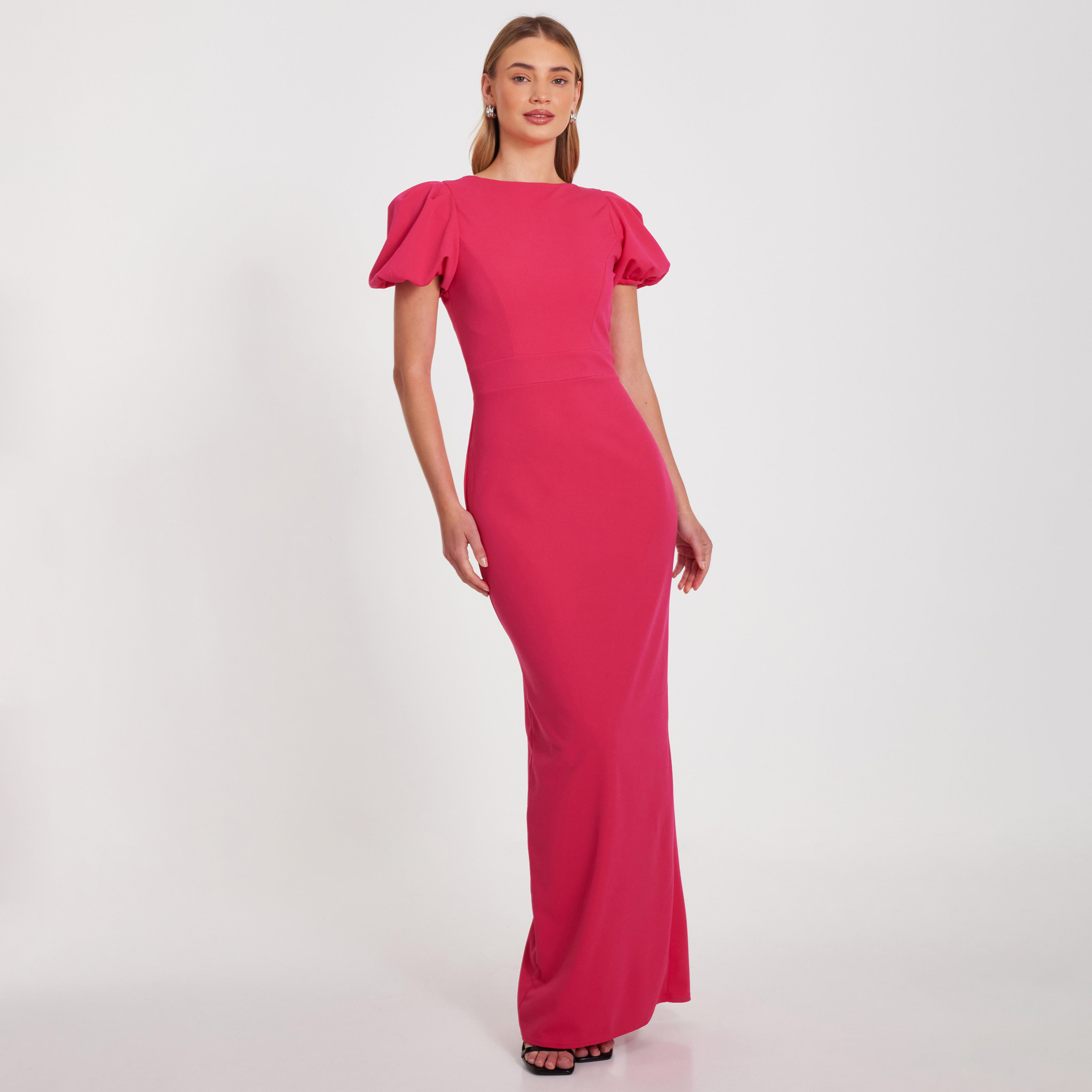 كويز-  فستان ماكسي من الكريب سكوبا برقبة على شكل حرف V مع تفاصيل حزام برباط-women-clothing-dresses-image-1