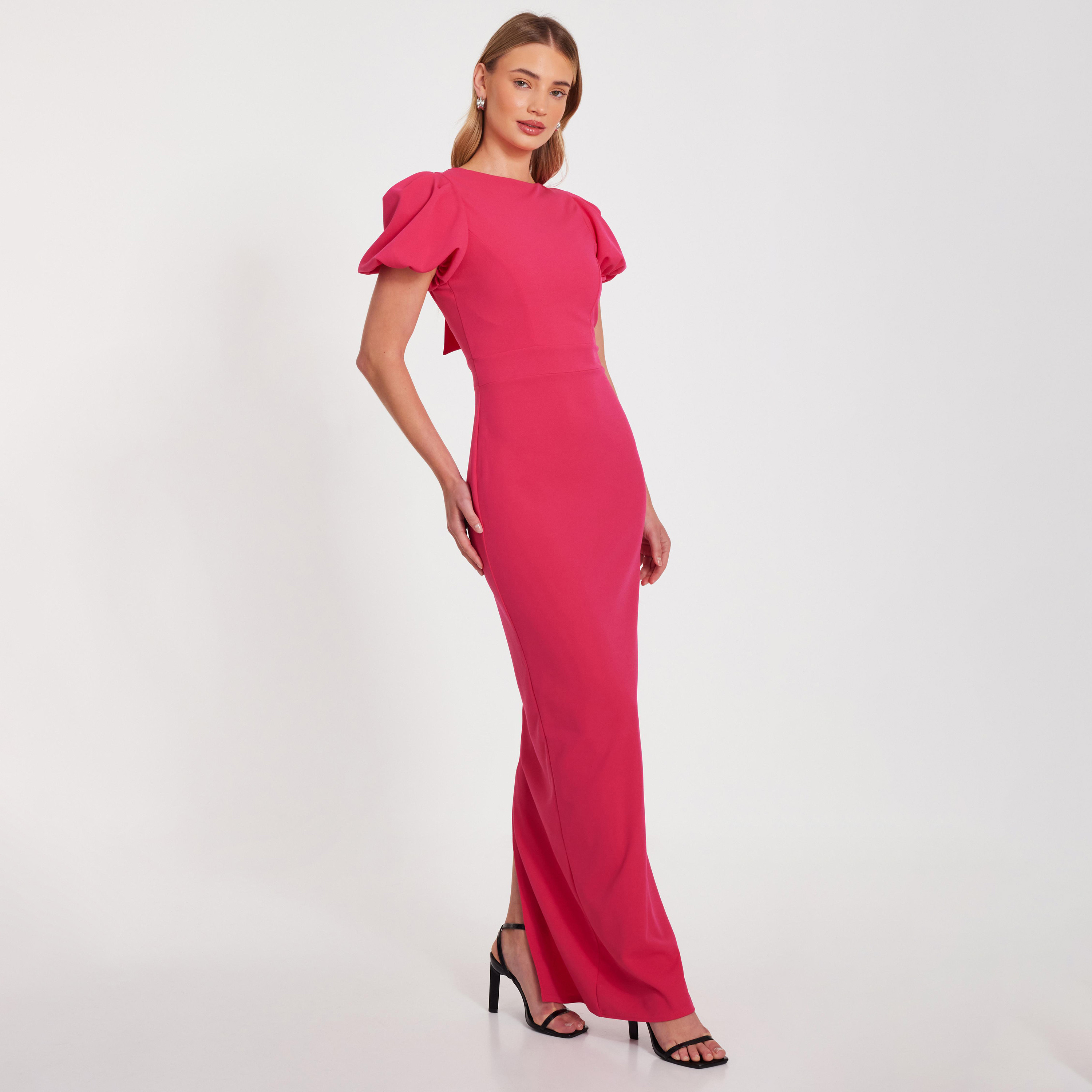 كويز-  فستان ماكسي من الكريب سكوبا برقبة على شكل حرف V مع تفاصيل حزام برباط-women-clothing-dresses-image-2