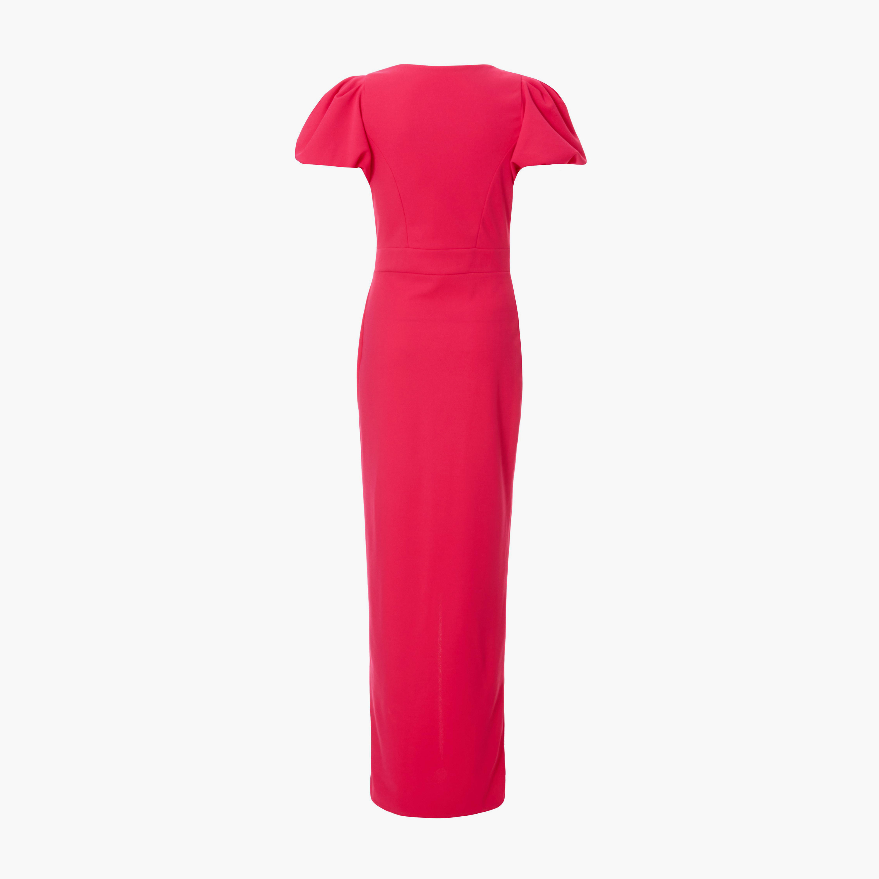 كويز-  فستان ماكسي من الكريب سكوبا برقبة على شكل حرف V مع تفاصيل حزام برباط-women-clothing-dresses-image-5