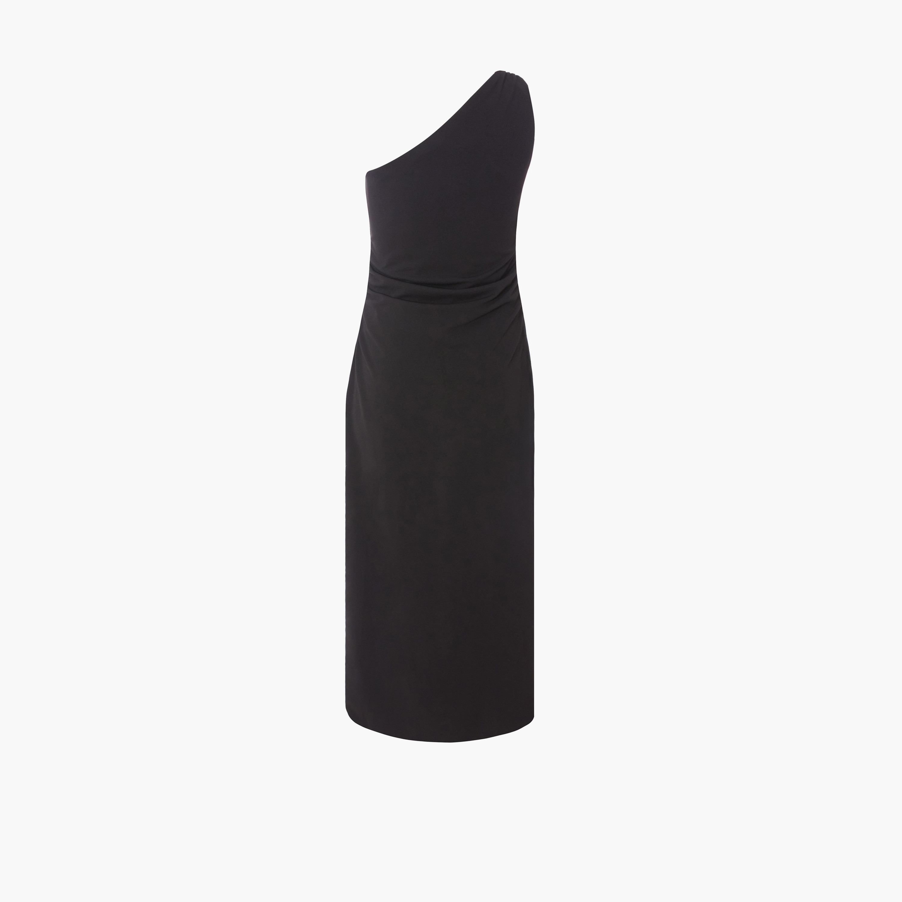 كويز-  فستان بطول متوسط (ميداكسي) أسود غير متماثل من قماش الكريب سكوبا مع زينة-women-clothing-dresses-image-5