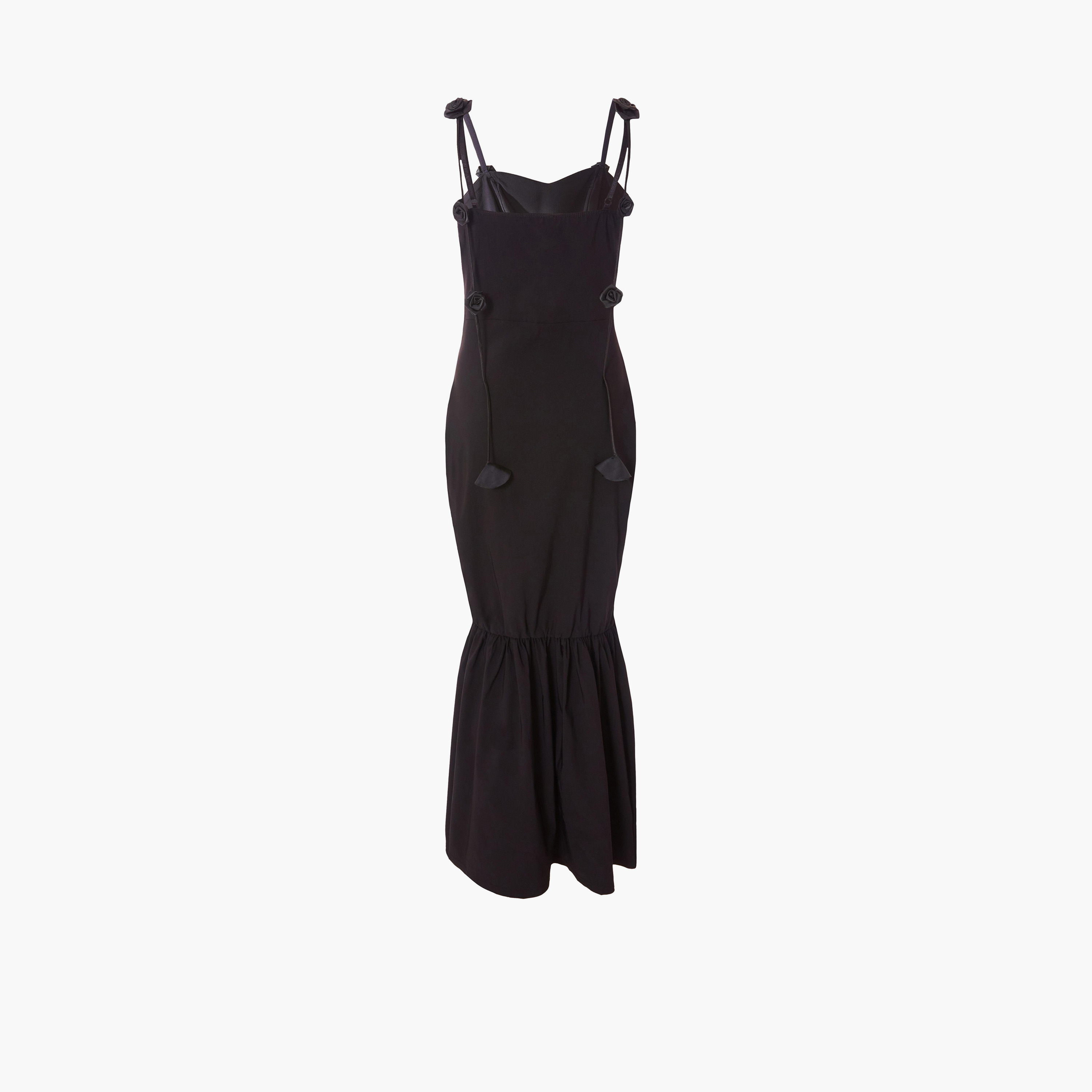 كويز-  فستان ماكسي أسود بقصة ذيل السمكة من البنغال مع نقشة زهور متدلية-women-clothing-dresses-image-5