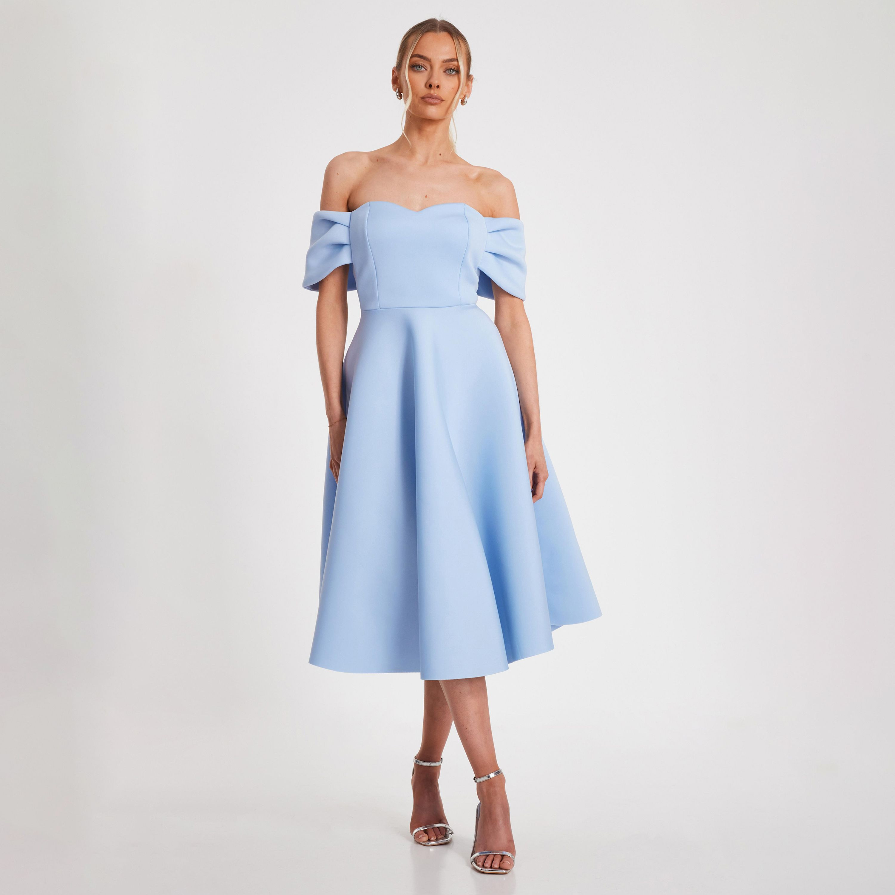 كويز-  فستان سكيتر باردو أزرق فاتح مزين بثنيات سكوبا-women-clothing-dresses-image-1