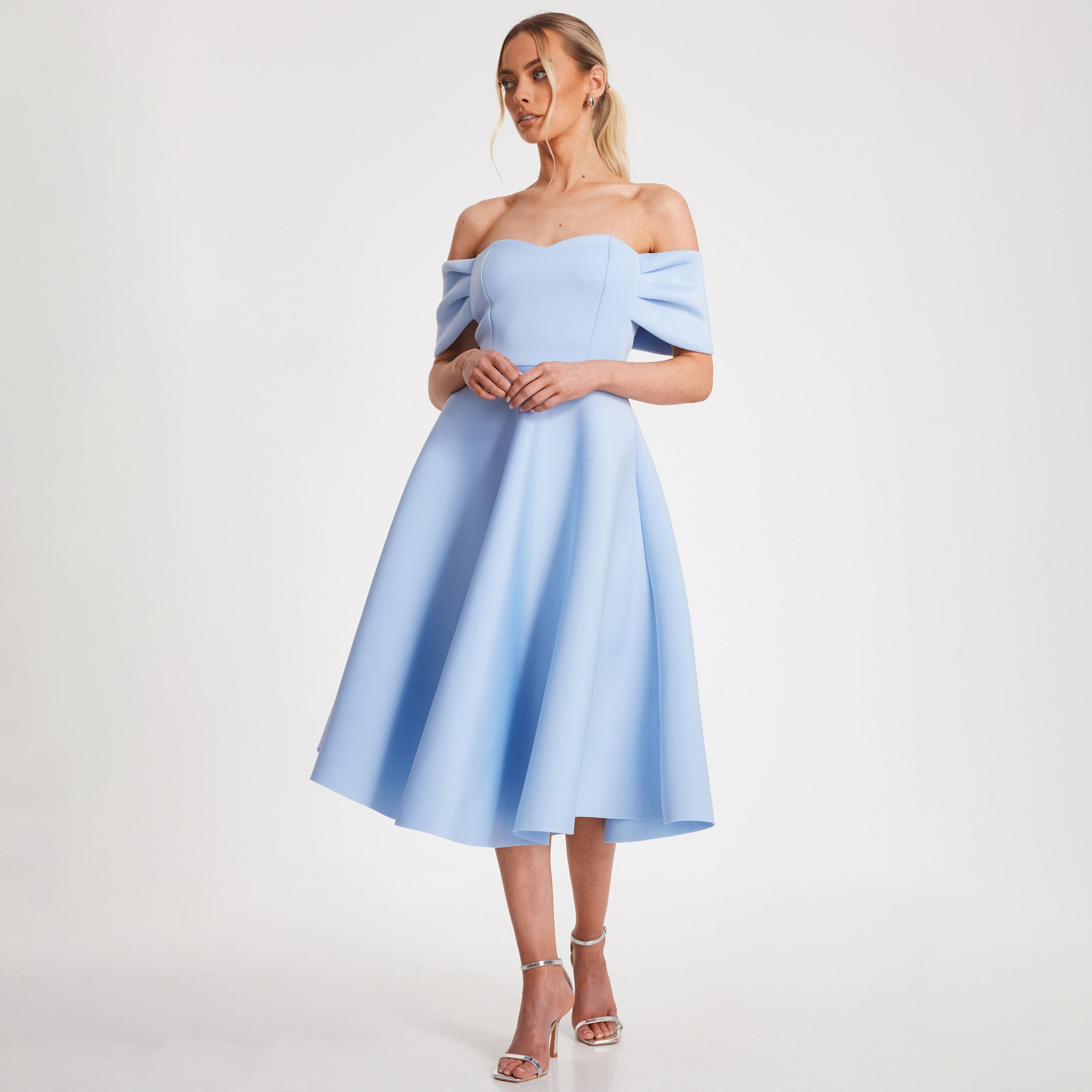 Bonded Scuba Bardot Skater Dress Outlet (Nude Bonded Scuba Bardot Skater  Dress)
