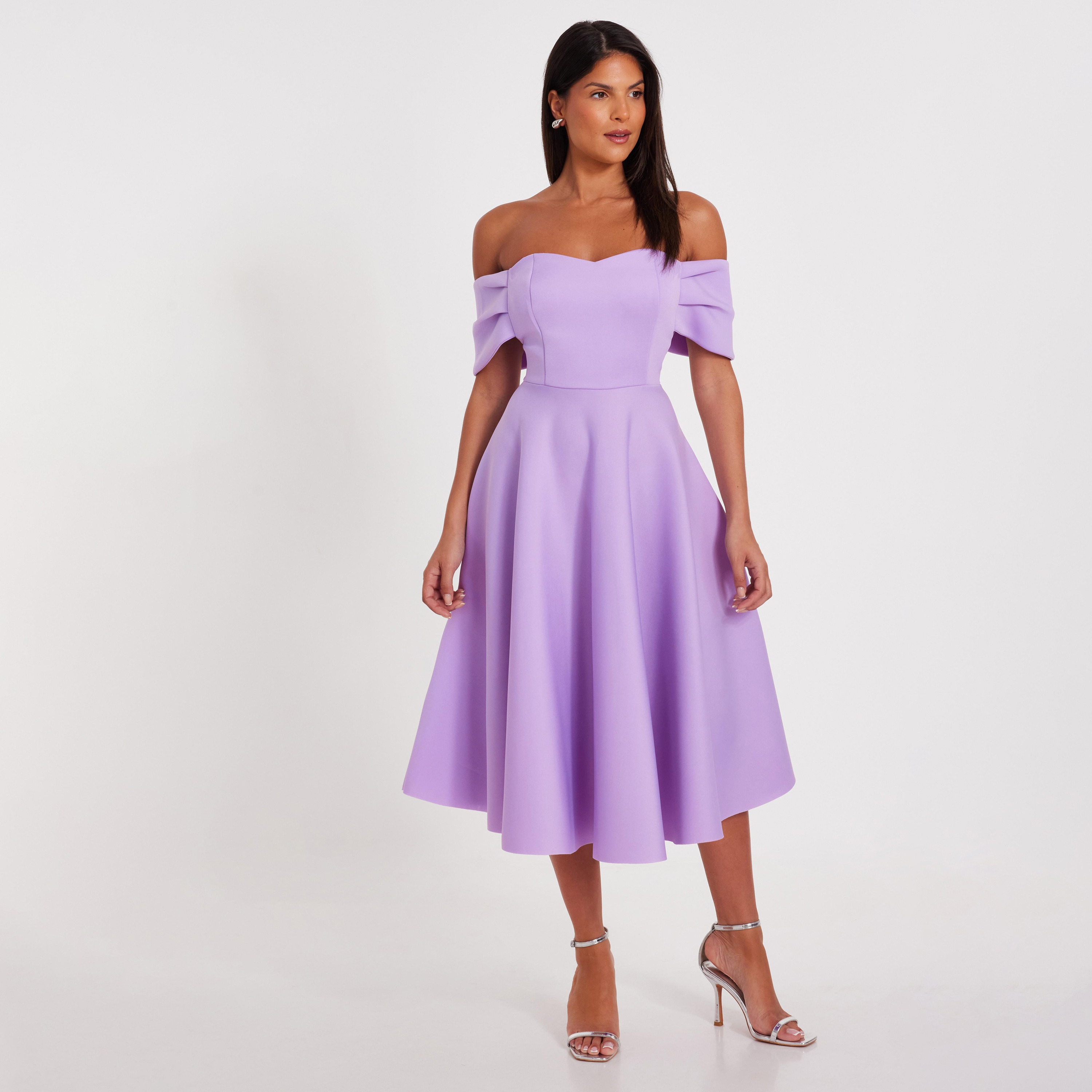فستان ليلاك مكشوف الكتفين نسائي متوسط الطول من كويز-women-clothing-dresses-image-1