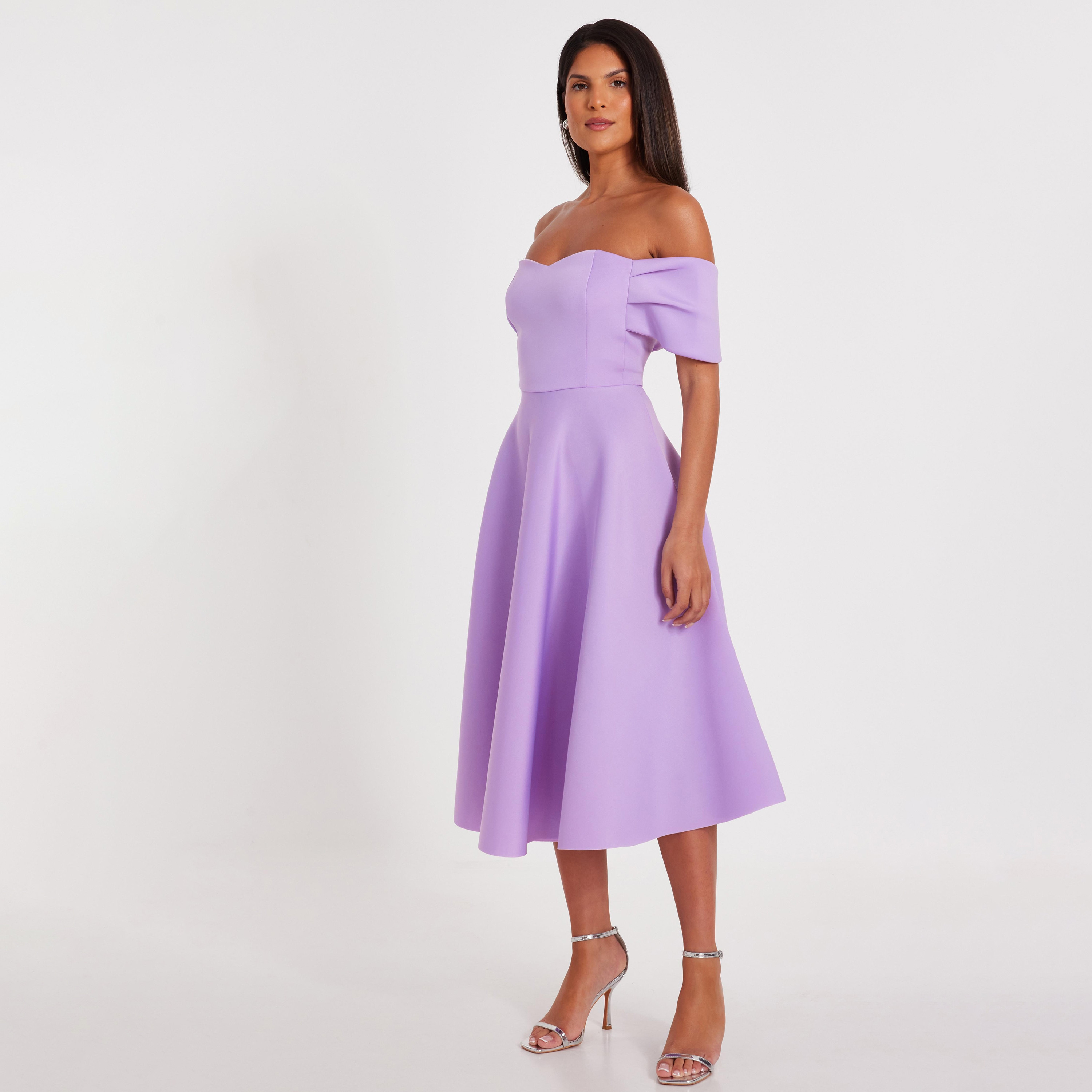 فستان ليلاك مكشوف الكتفين نسائي متوسط الطول من كويز-women-clothing-dresses-image-2