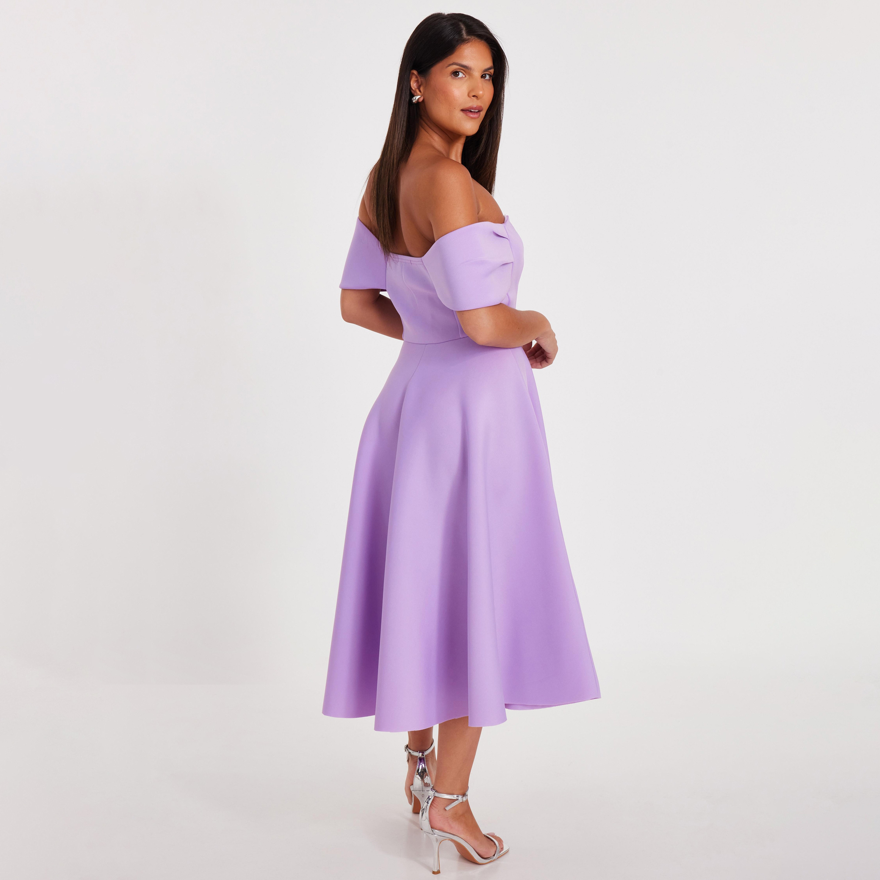 فستان ليلاك مكشوف الكتفين نسائي متوسط الطول من كويز-women-clothing-dresses-image-3