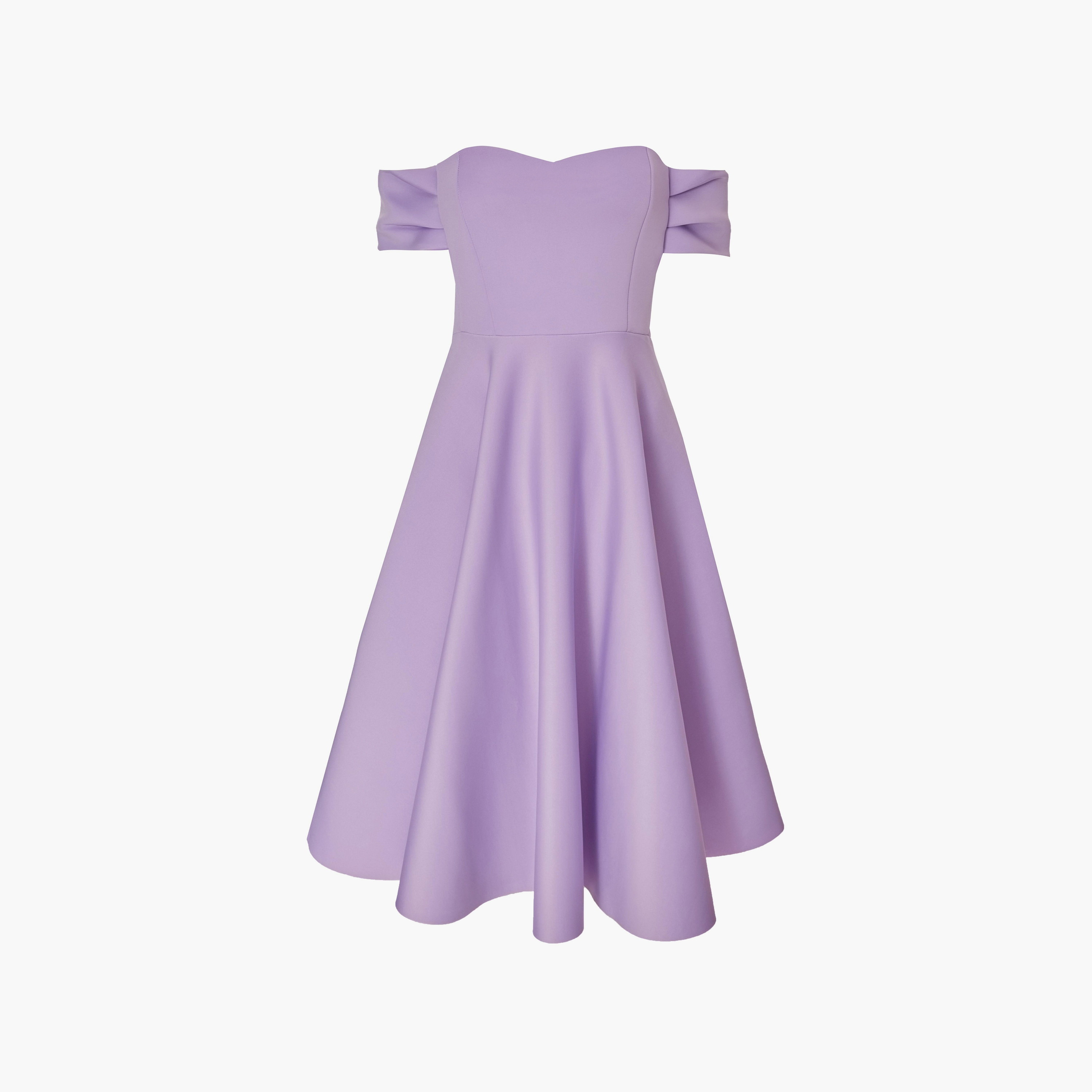 فستان ليلاك مكشوف الكتفين نسائي متوسط الطول من كويز-women-clothing-dresses-image-5