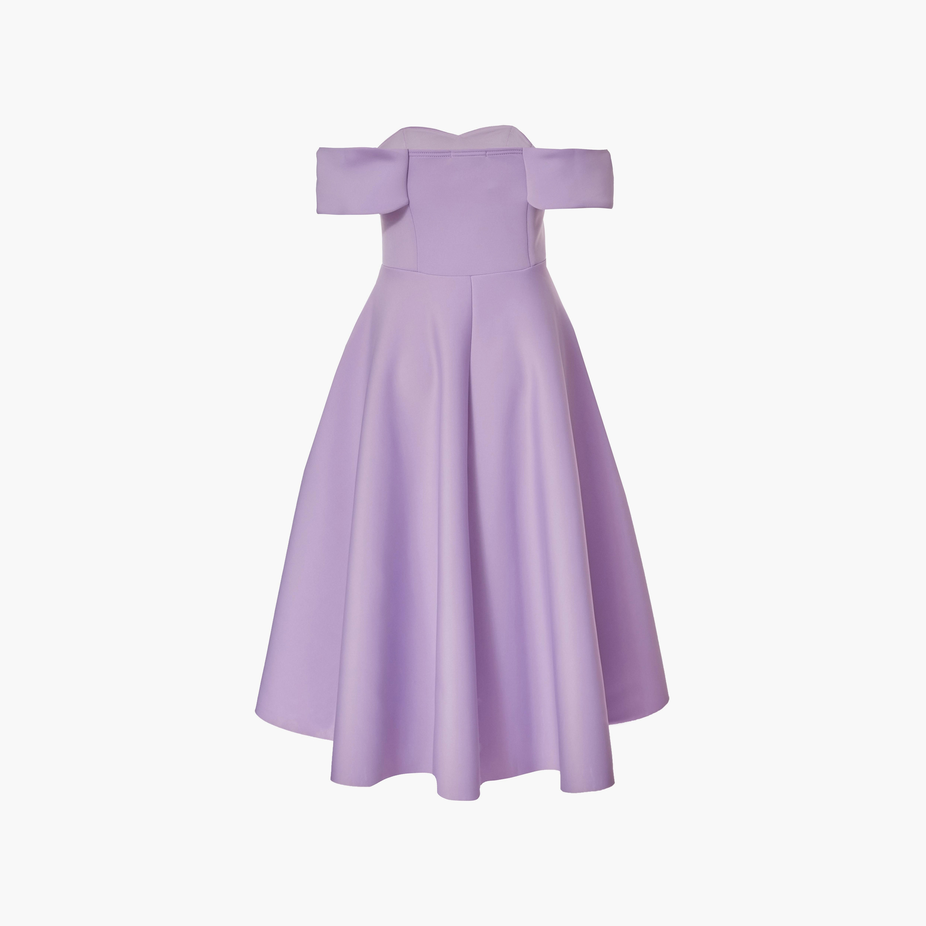 فستان ليلاك مكشوف الكتفين نسائي متوسط الطول من كويز-women-clothing-dresses-image-6