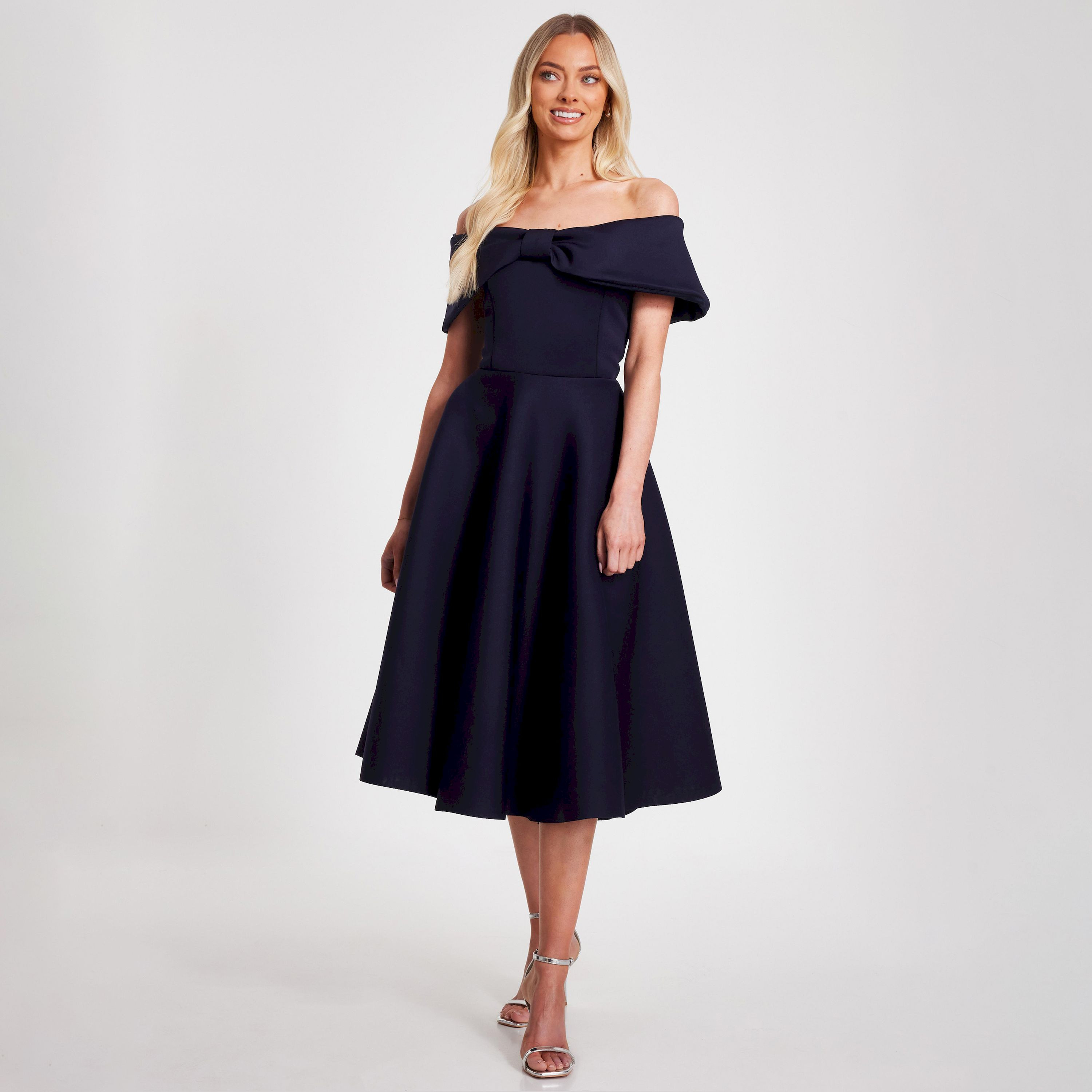 كويز-  فستان سكيتر أزرق داكن اللون مع فيونكة-women-clothing-dresses-image-1