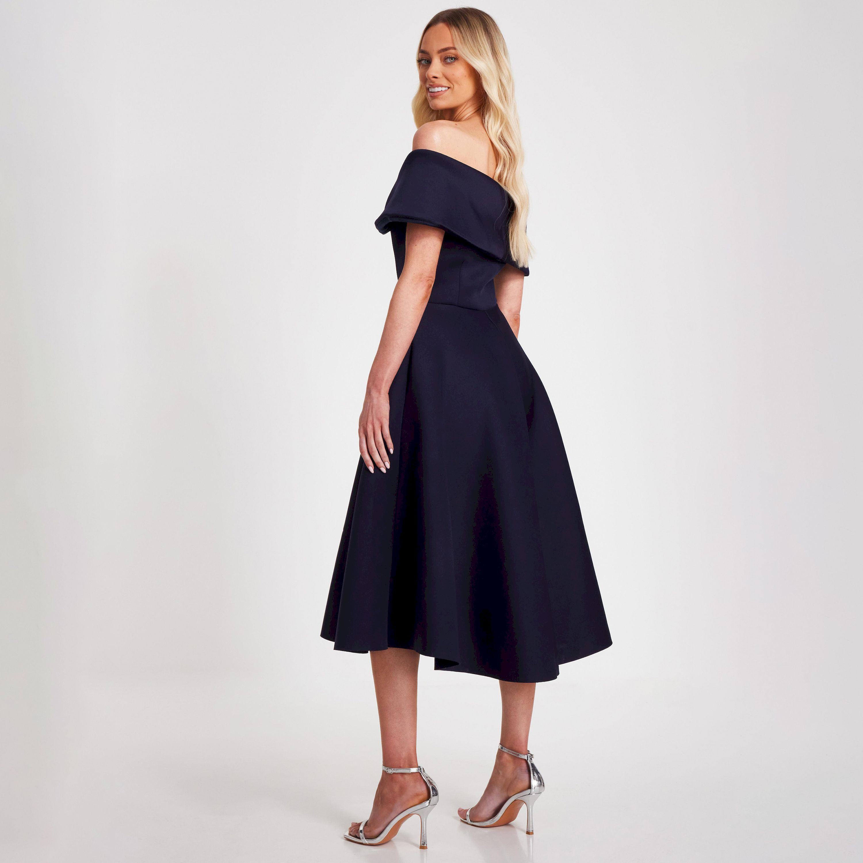 Quiz Navy Bardot Bow-Detail Women's Midi Skater Dress-women-clothing-dresses-image-3